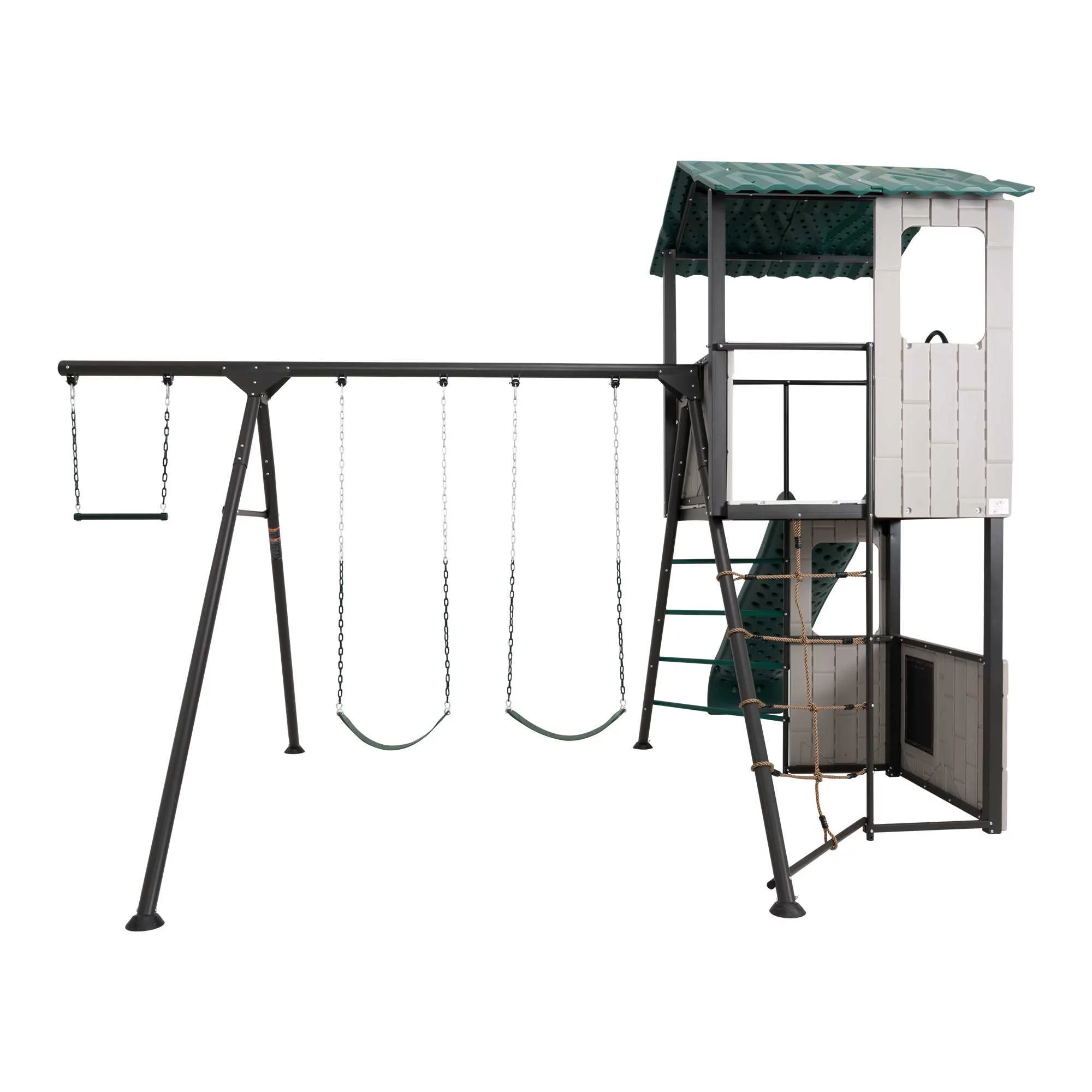 Lifetime Kid's Adventure Clubhouse Swing Set with Slide and Trapeze Bar (91135)