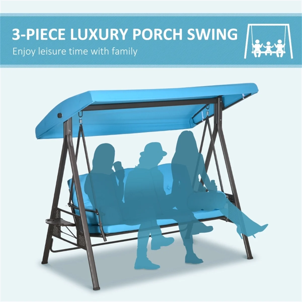 Outdoor 3-Seat Porch Swing with Canopy and Cushions - Perfect Addition to Your Patio or Garden