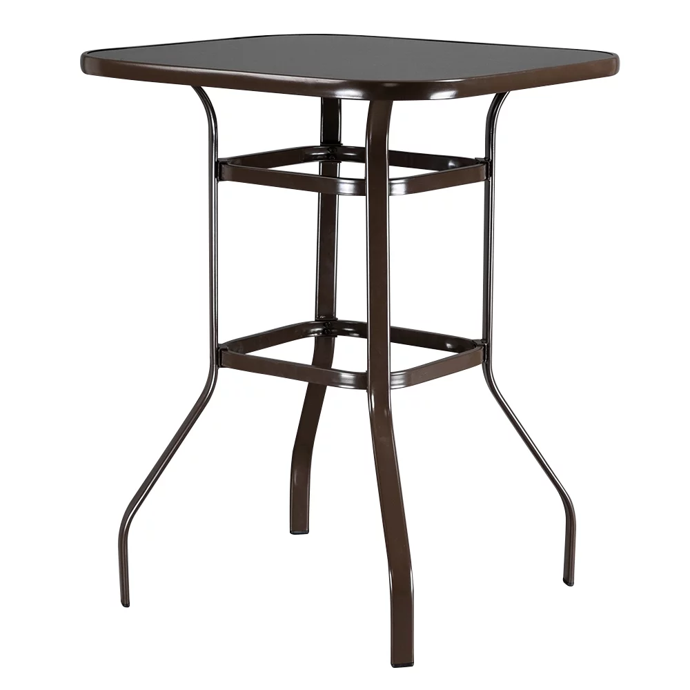 Wrought Iron Glass High Patio Bar Table Brown