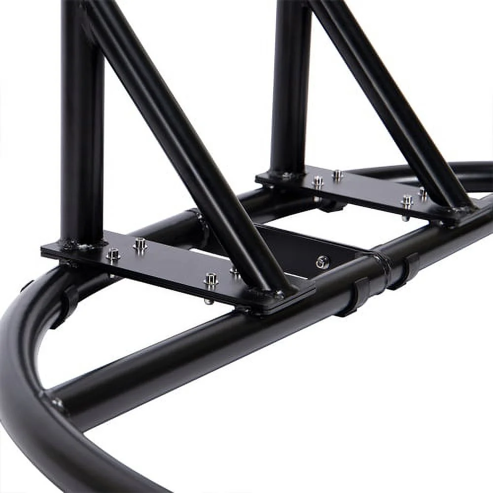 Buumin Charcoal Wicker Hanging Double-Seat Swing Chair with Stand w/Dust Blue Cushion