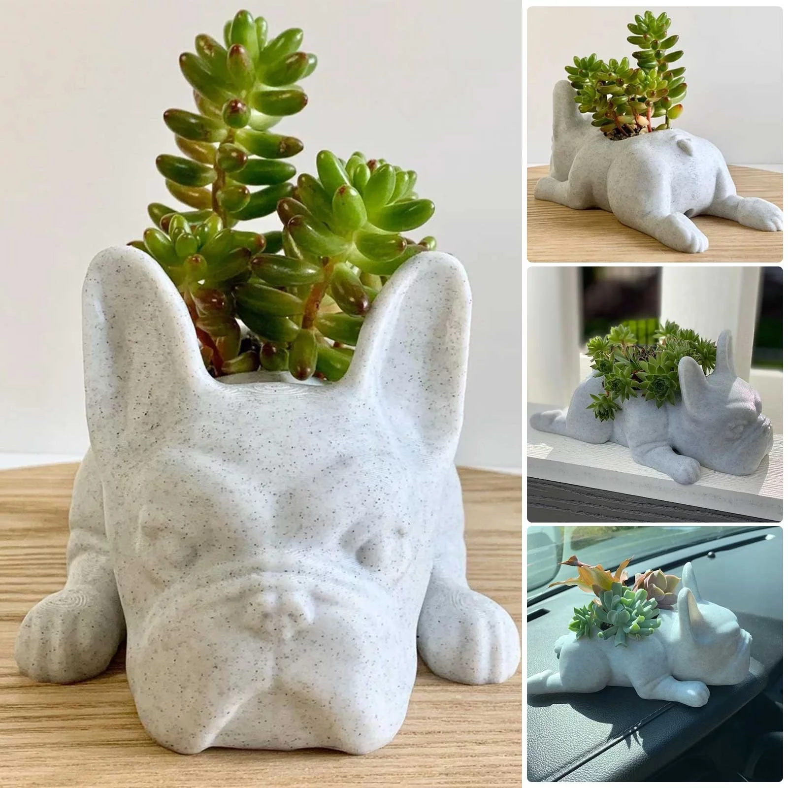 Replio Resin Dogs Succulent Planter Mini Puppy Planter French Bulldogss Shape Cute Bonsai Flower Pots For Home Garden Office Desktop Decor White