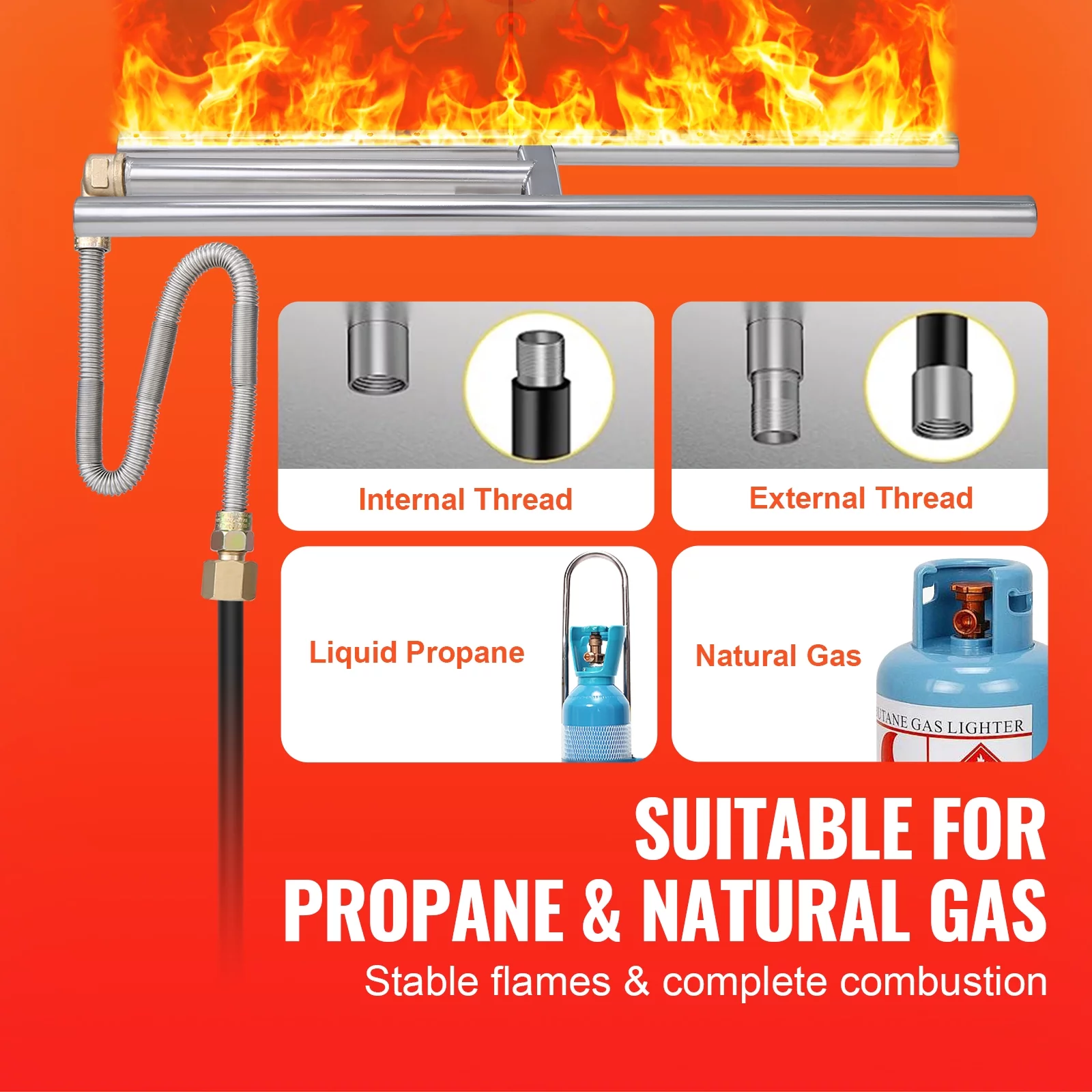 BENTISM 6 x 18 inch Drop-in Fire Pit Pan H-shape Fire Pit Burner 90,000 BTU