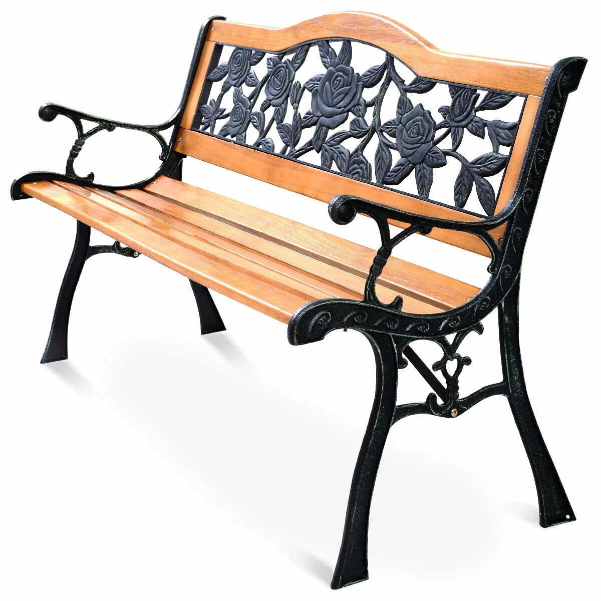 Patio Park Garden Bench Porch Path Chair Furniture Cast Iron Hardwood New