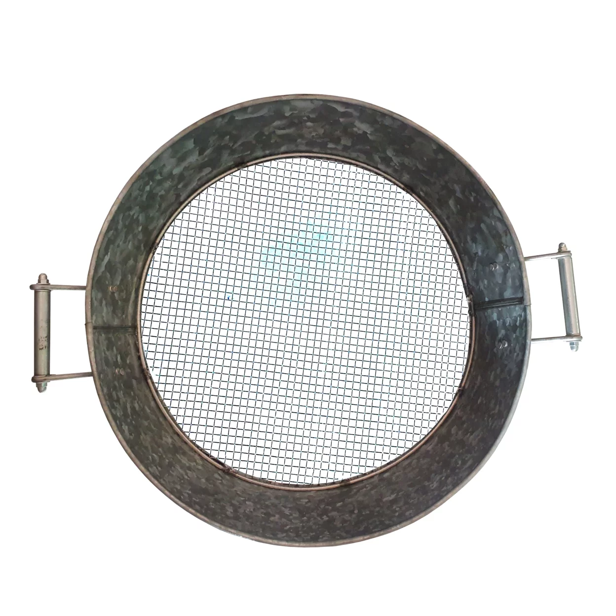 Round Galvanized Steel Compost Sifter with Wire Mesh Design Base Antique Silver - Saltoro Sherpi