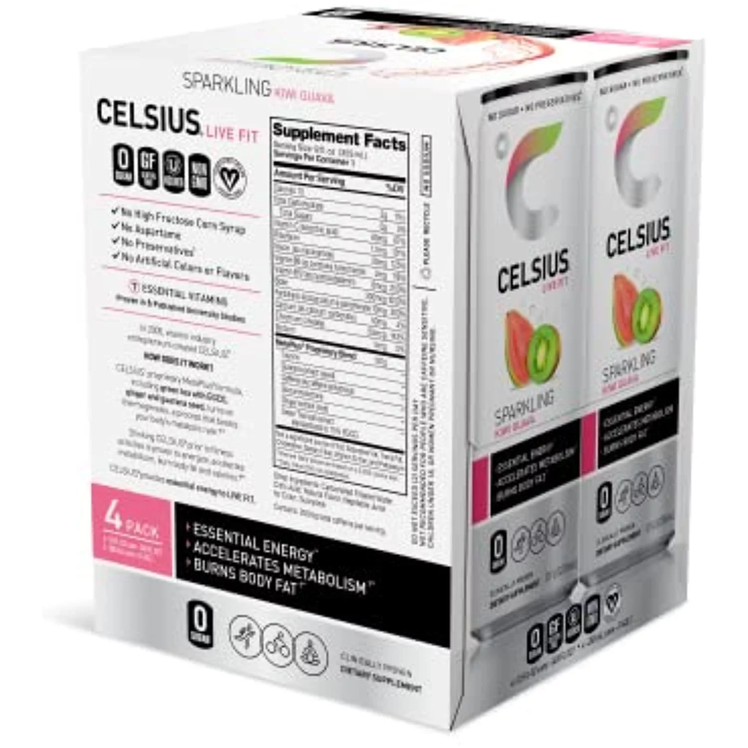 Celsiu Essenstial Energy Drink 12 Fl Oz, Sparkling Kiwi Guava (Pack Of 4)