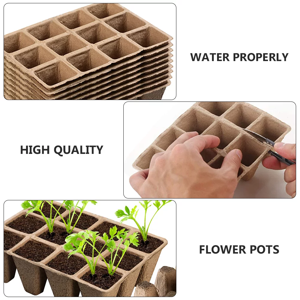 Guichaokj 10pcs 12-Hole Growing Tray Paper Pot Plant Herb Nursery Cup