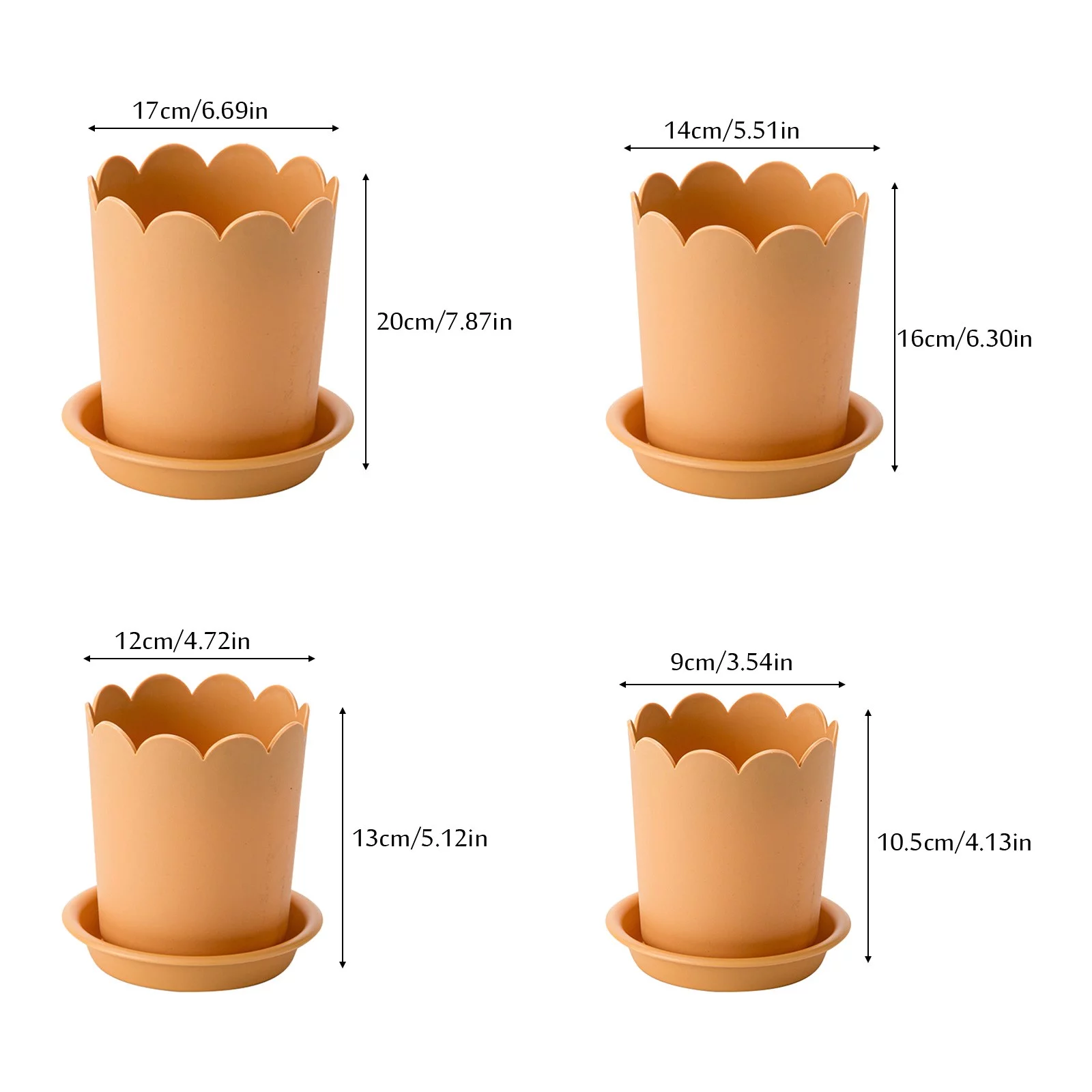 pdqouc Plastic Pots for Plants with Tray Set Of 1 Indoor Plastic Modern Flower Pot with Hole for All House Plants Herbs Flowers and Seeding Nursery Unique Flower Edge Shape