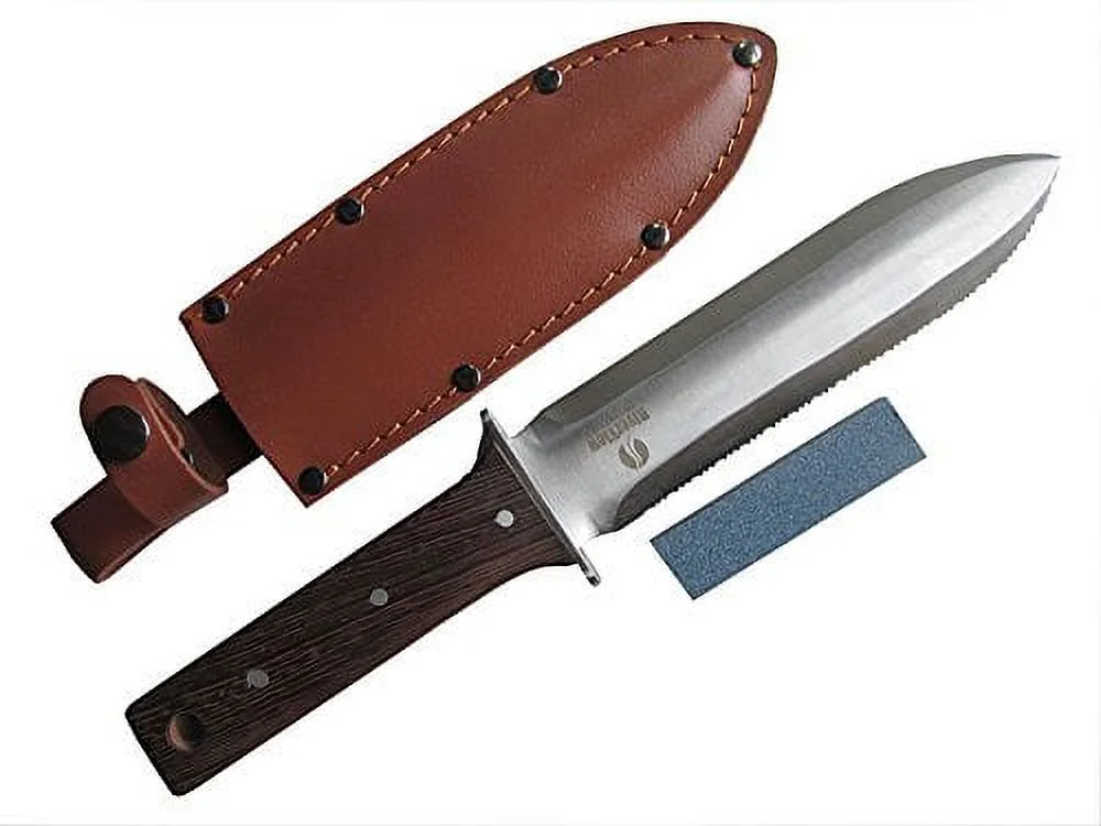 Hori Hori Japanese Garden Knife - Multi-Use Camping/Digging Tool–[A Gardeners Dream] Stainless Steel Blade - Riveted Leather Sheath - Whetstone ening Stone