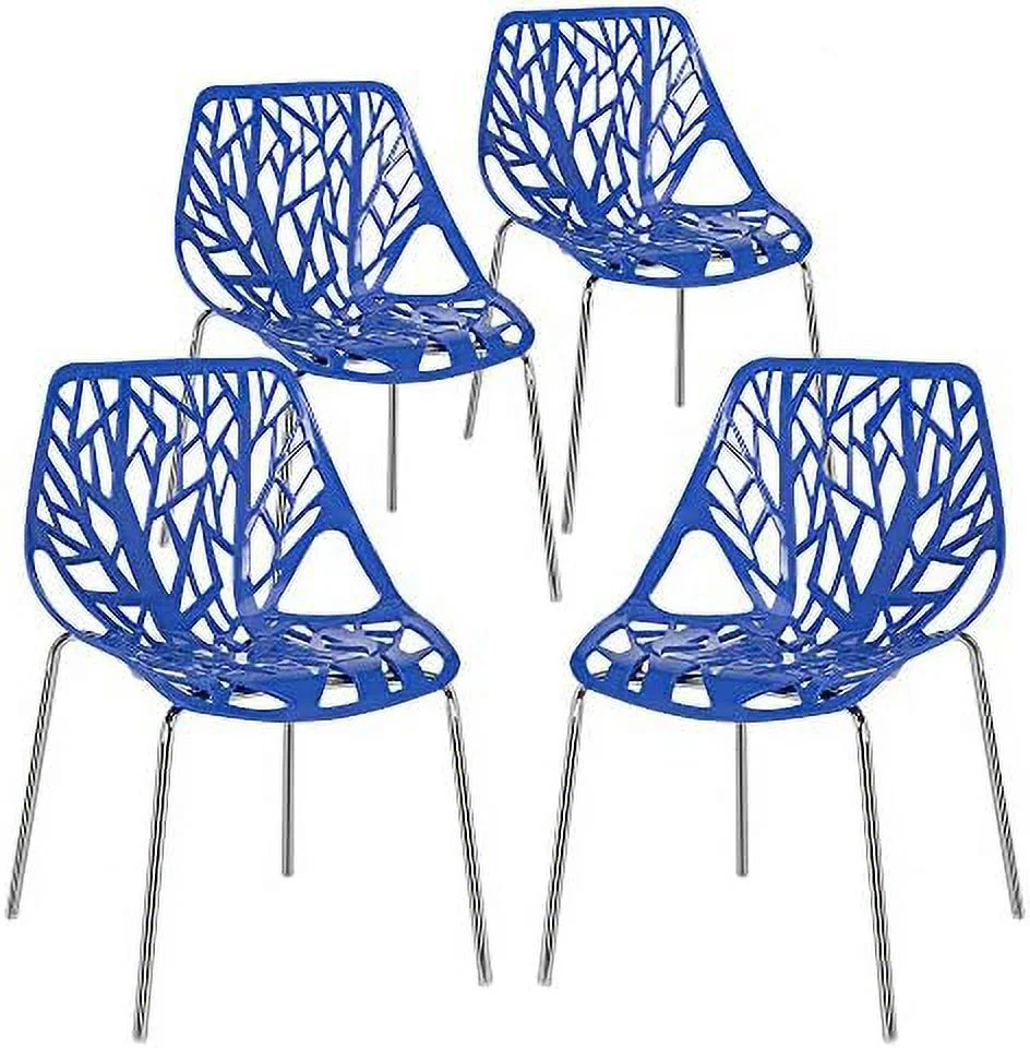 QYFZBIM Modern Dining Chairs Set Plastic Saping Birch Chairs Stackable Chairs Set for Living Room/Kitchen/Office (6  White)