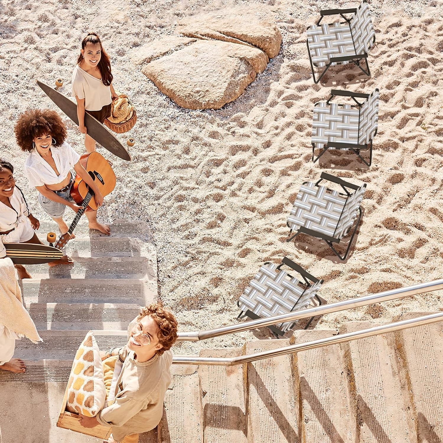 Giantex Beach Chairs for Adults 6-Pack - Camping Chair with Steel Frame, Lightweight Folding Directors Chair, Outdoor Webbing Chair for Patio, Fishing, Yard, Poolside Lawn Chairs Set of 6 (Khaki)