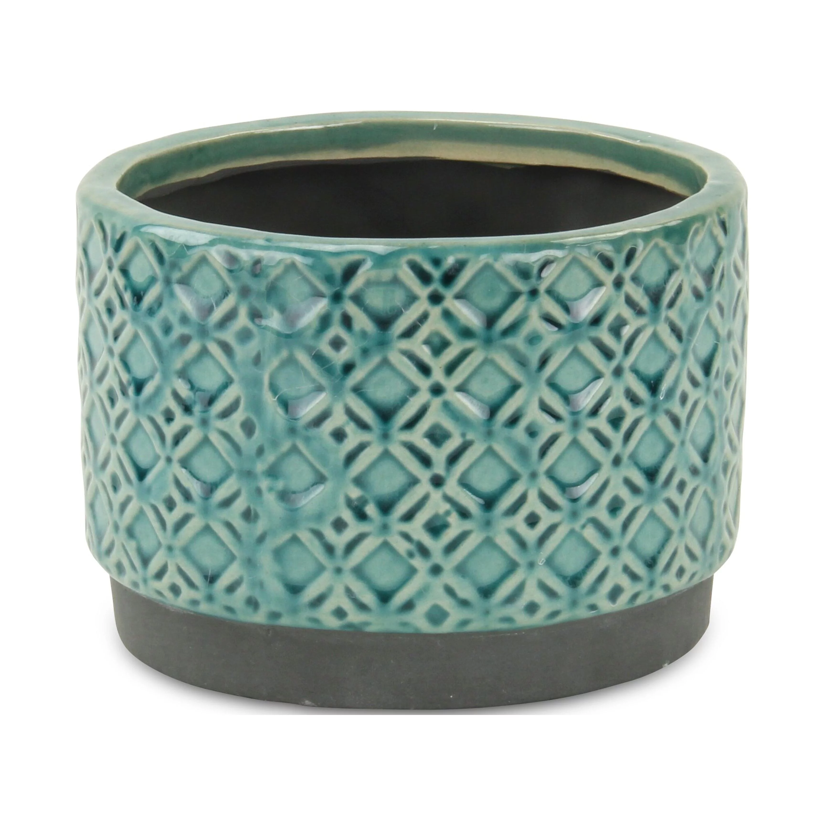 Cheungs 5781BL-L 6.5 x 4.75 x 6 in. Zajedani Wide Lattice Pot, Turquoise