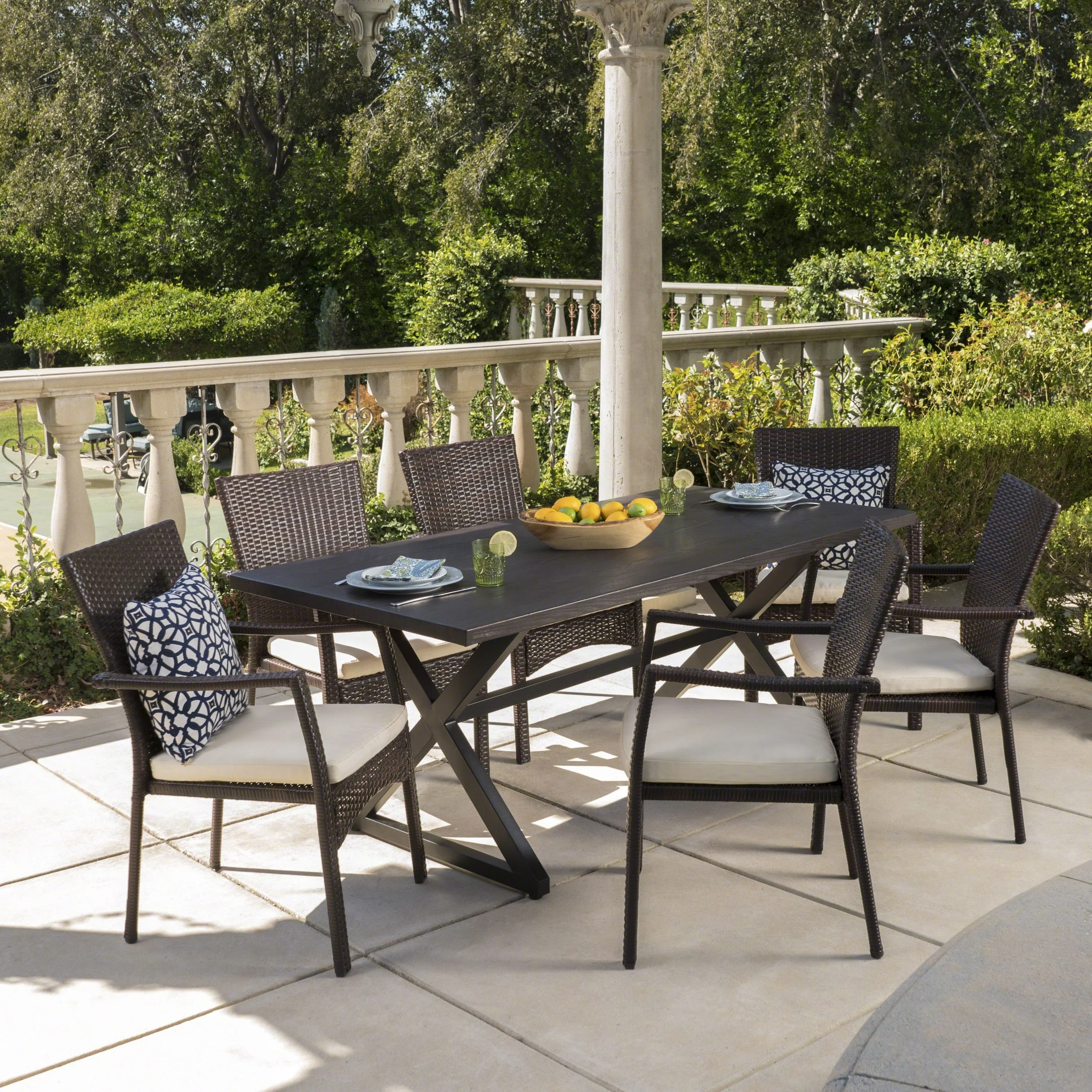 Christopher Knight Home Adina 7-piece Wicker Aluminum Dining Set by  - N/A Brown