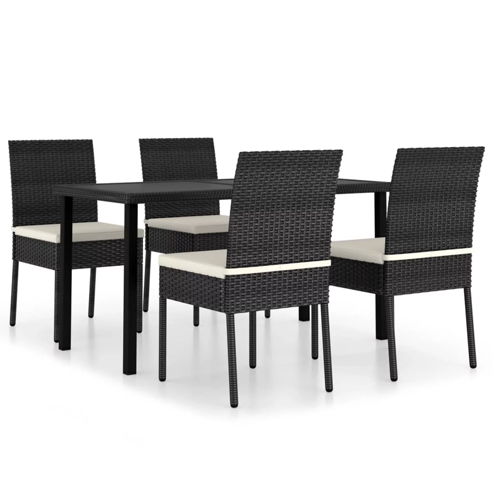 Walmeck 5 Piece Patio Dining Set Poly Rattan Black