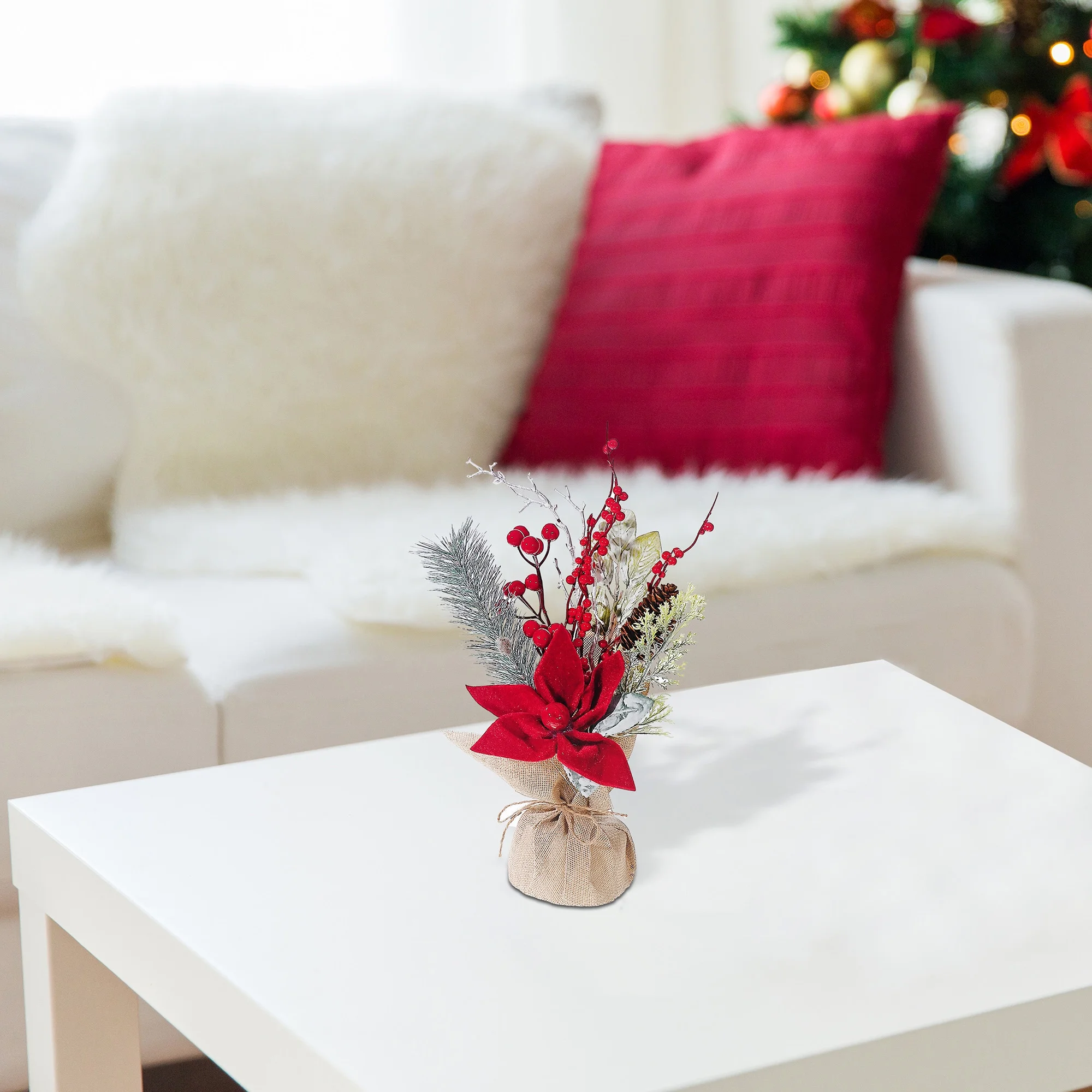 Maison Concepts Christmas Poinsettia Spray In Burlap Pot 12