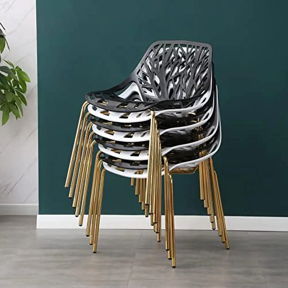 CHNJHUM Modern Black Dining Chairs Set of 4  Birch Sapling Style Chairs for Dining Room  Hotels  Restaurants Indoor Outdoor  Elegant Kitchen Chairs with Gold Legs (4  Black)