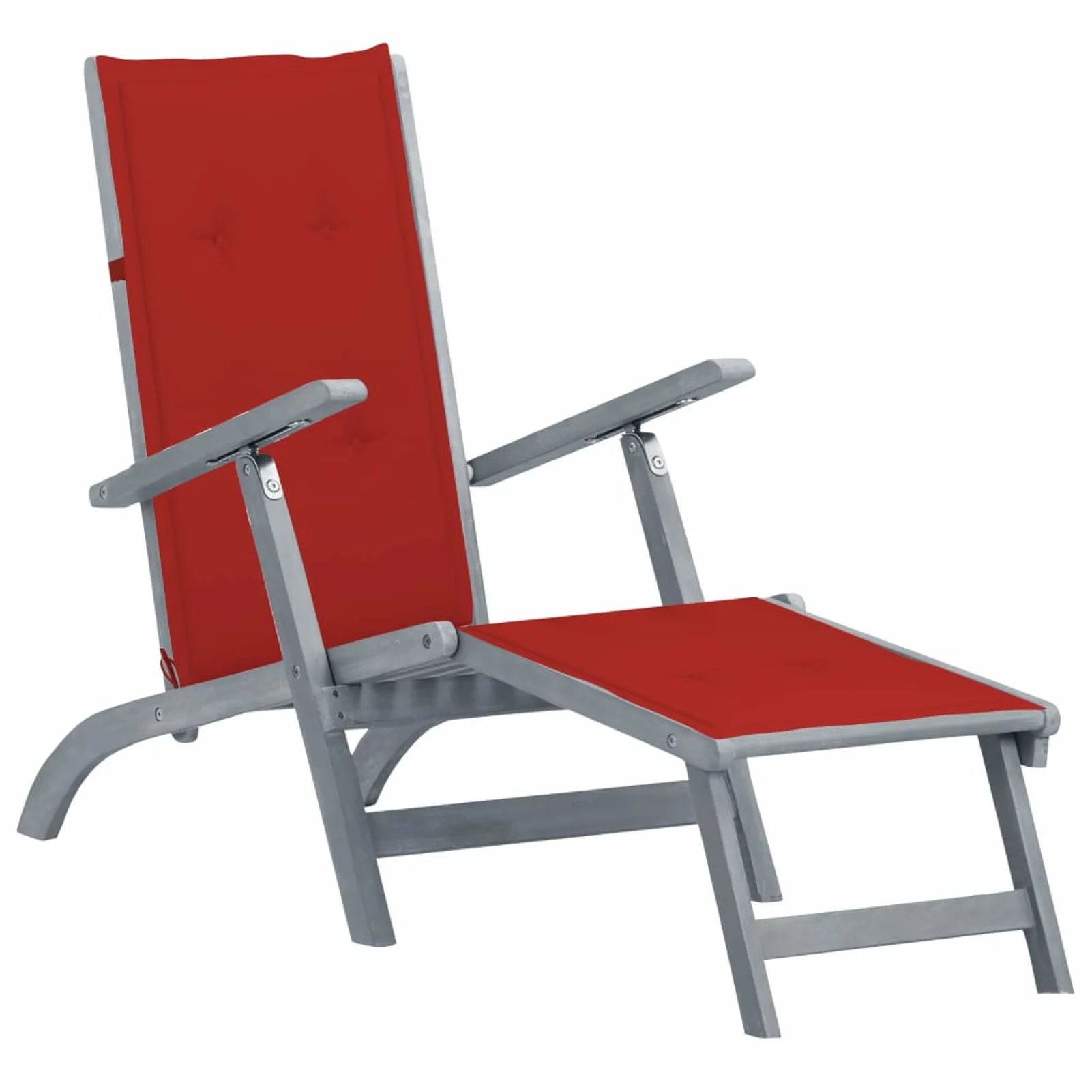 Outdoor Deck Chair with Footrest and Cushion Solid Acacia Wood
