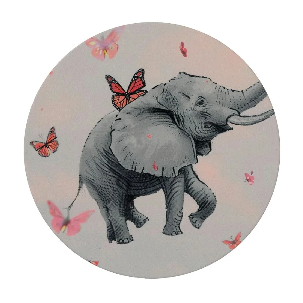 Plo0ole  Cute Elephant Butterfly Round Fitted Tablecloth Elastic Edge Waterproof Oil-Proof Table Cover Stain-Resistant Table Cloth Fits Round Tables  White
