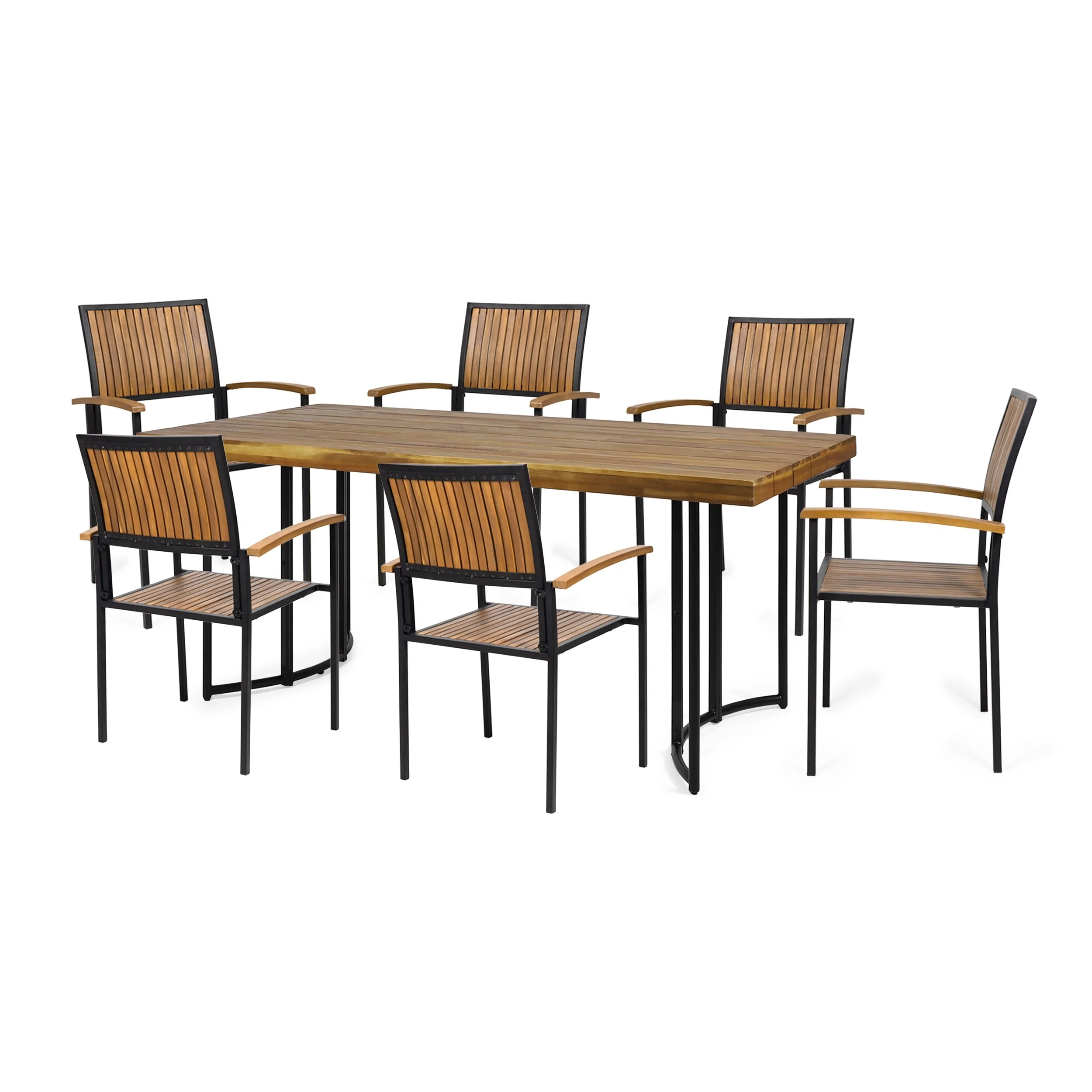 Christopher Knight Home Bridget Outdoor Modern Industrial 7 Piece Acacia Wood Dining Set by