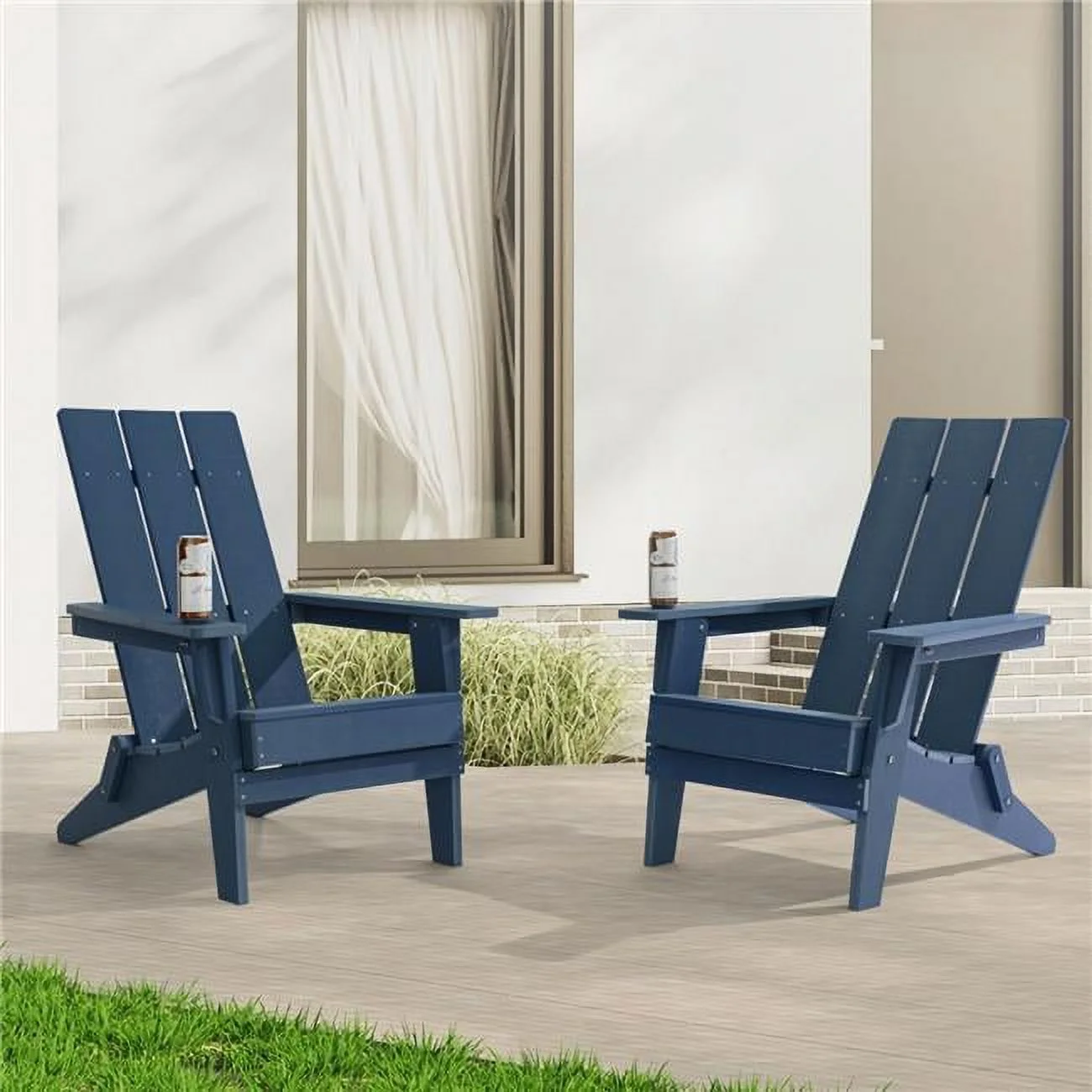 SANLUCE  Navy Blue Folding Adirondack Chair, Waterproof HIPS High Load Capacity Patio Chair With Wide Armrests (2-Pack)
