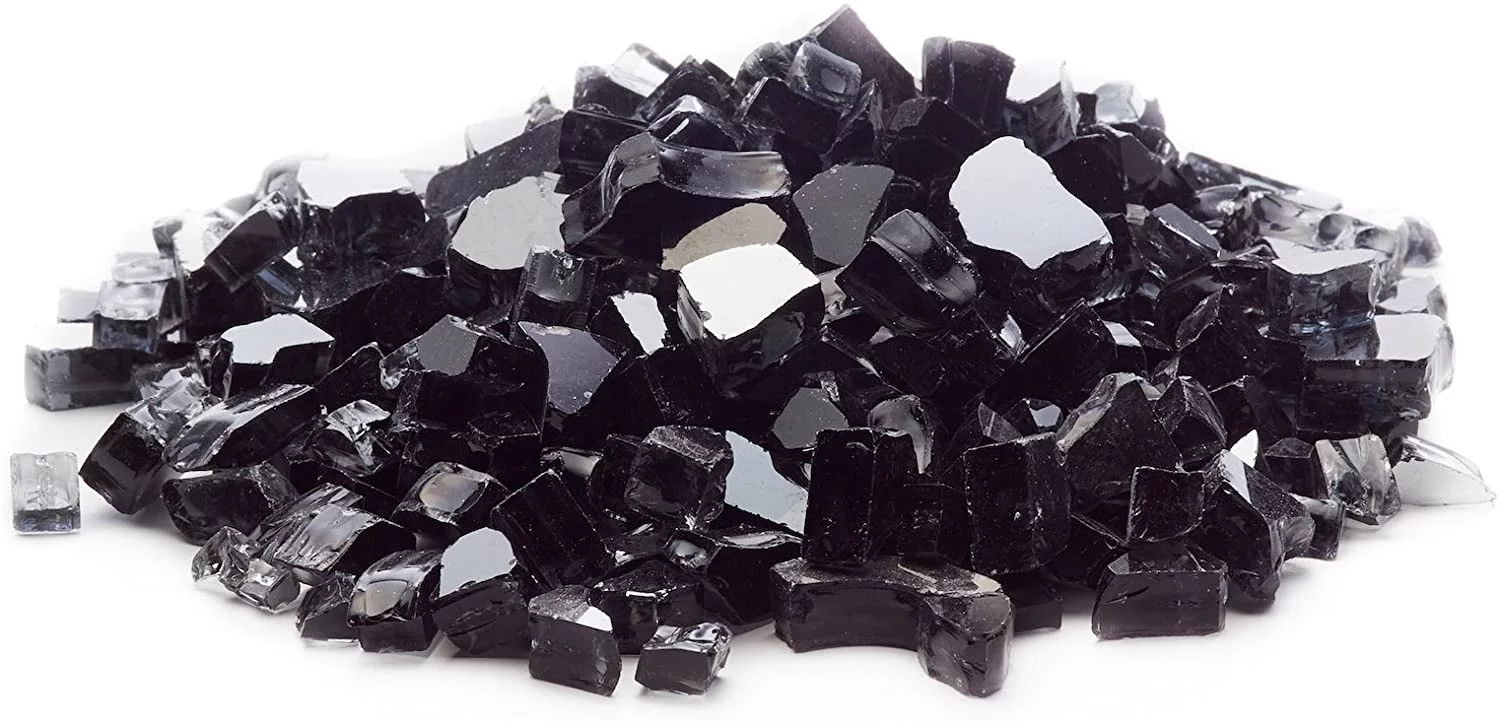 Exotic Fire Glass | Black Reflective Fire Pit Glass | 25 Pound Bag | Small 1/4 Inch Glass Size | Perfect for Any Natural Gas or Propane Outdoor Fire Pit
