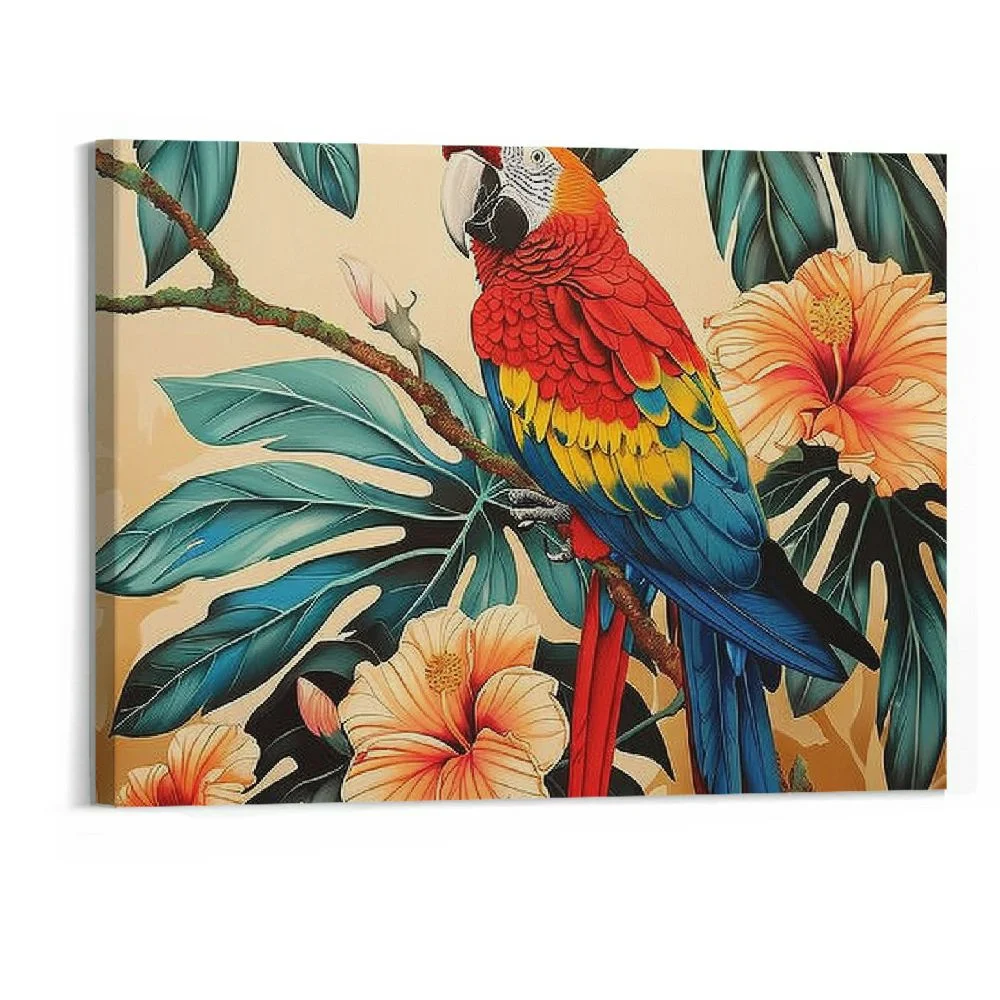 BCIIG  Parrot Canvas Wall Art Colorful Parrot on Branch Painting Pictures Tropical Rain Forest Birds Print Artwork Decor  20
