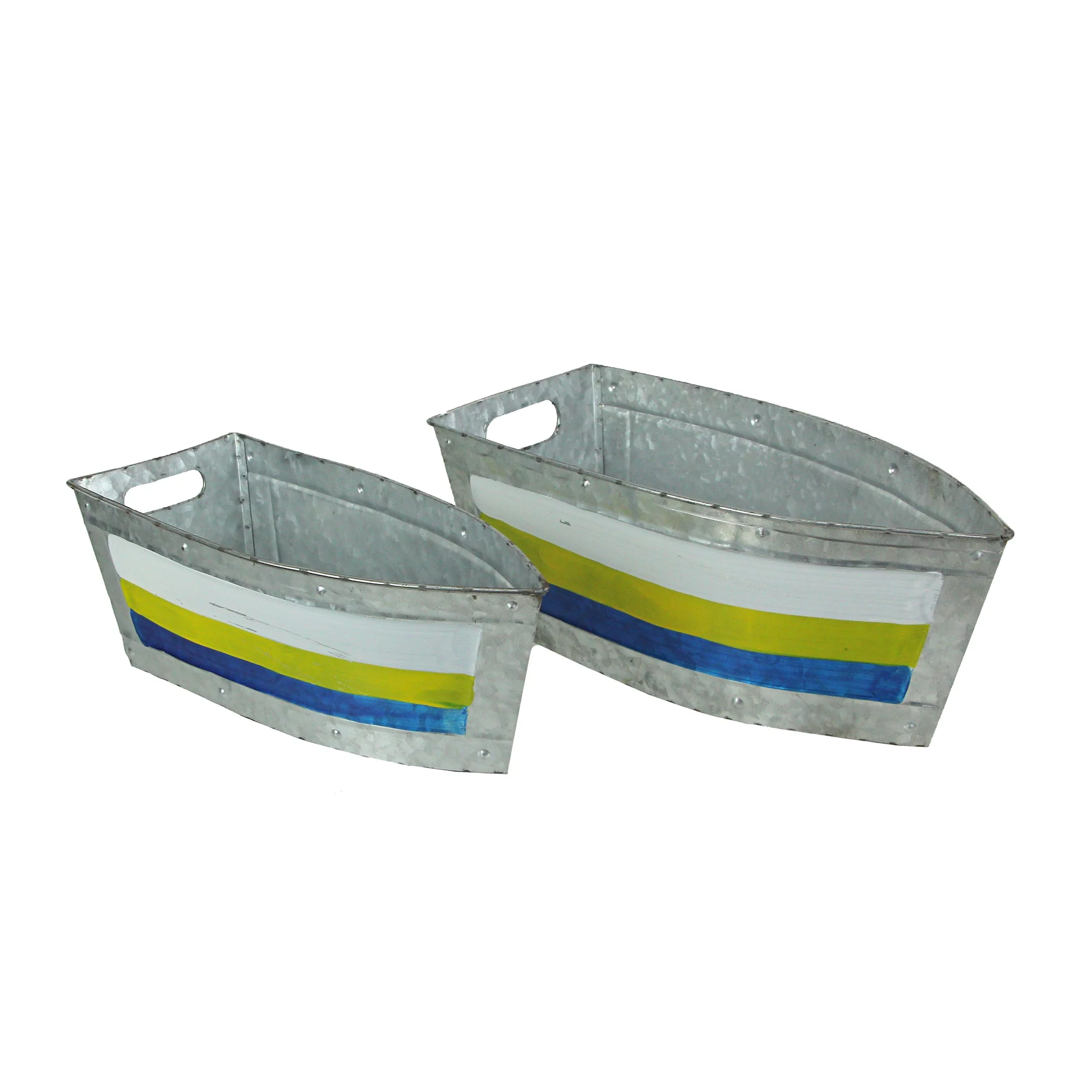 Zeckos Galvanized Metal Boat Planter Flower Pot Nautical Decor Set of 2