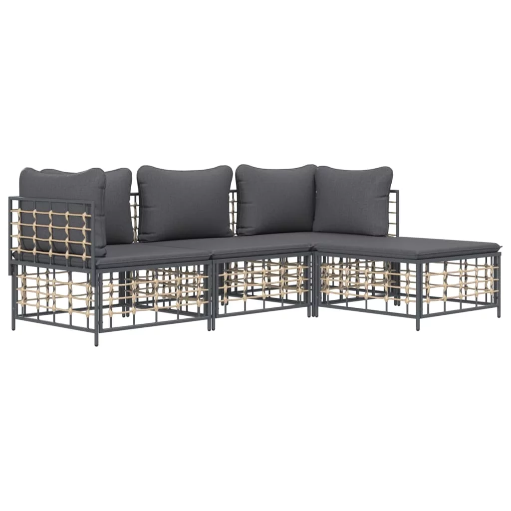 Anself 4 Piece Patio Set with Cushions Anthracite Poly Rattan