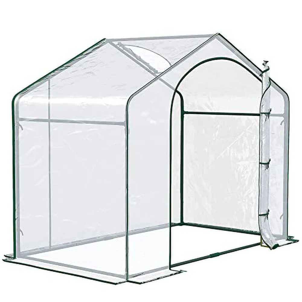 Outsunny 6' x 3' x 5' Portable Walk-in Greenhouse, PVC Cover, Steel Frame Garden Hot House, Zipper Door, Top Vent for Flowers, Vegetables, Saplings, Clear