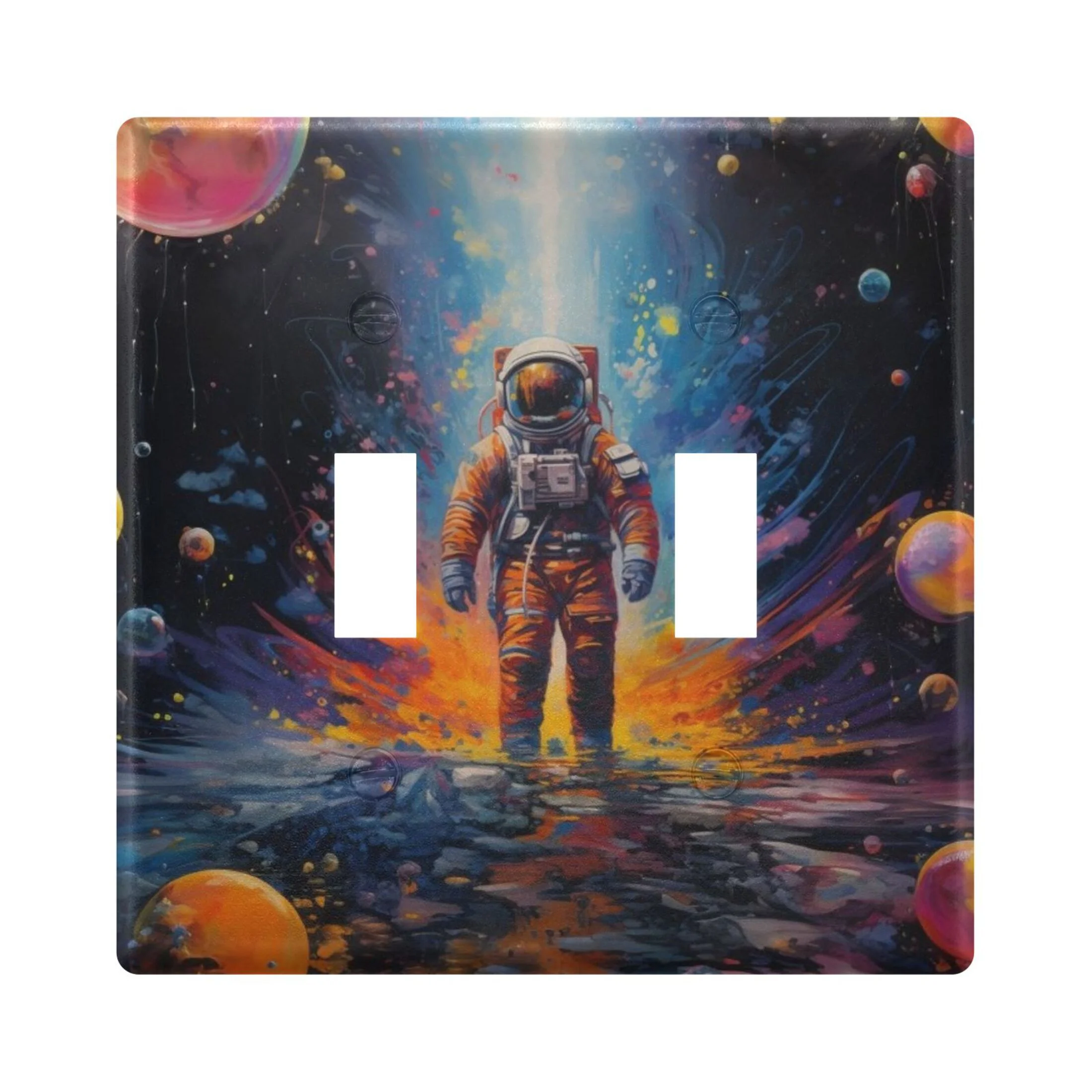Astronaut on Water and Bubbles Light Switch Plate Covers 3 Gang Wall Plate Plastics Outlet Covers for Kitchen Home Office Decor