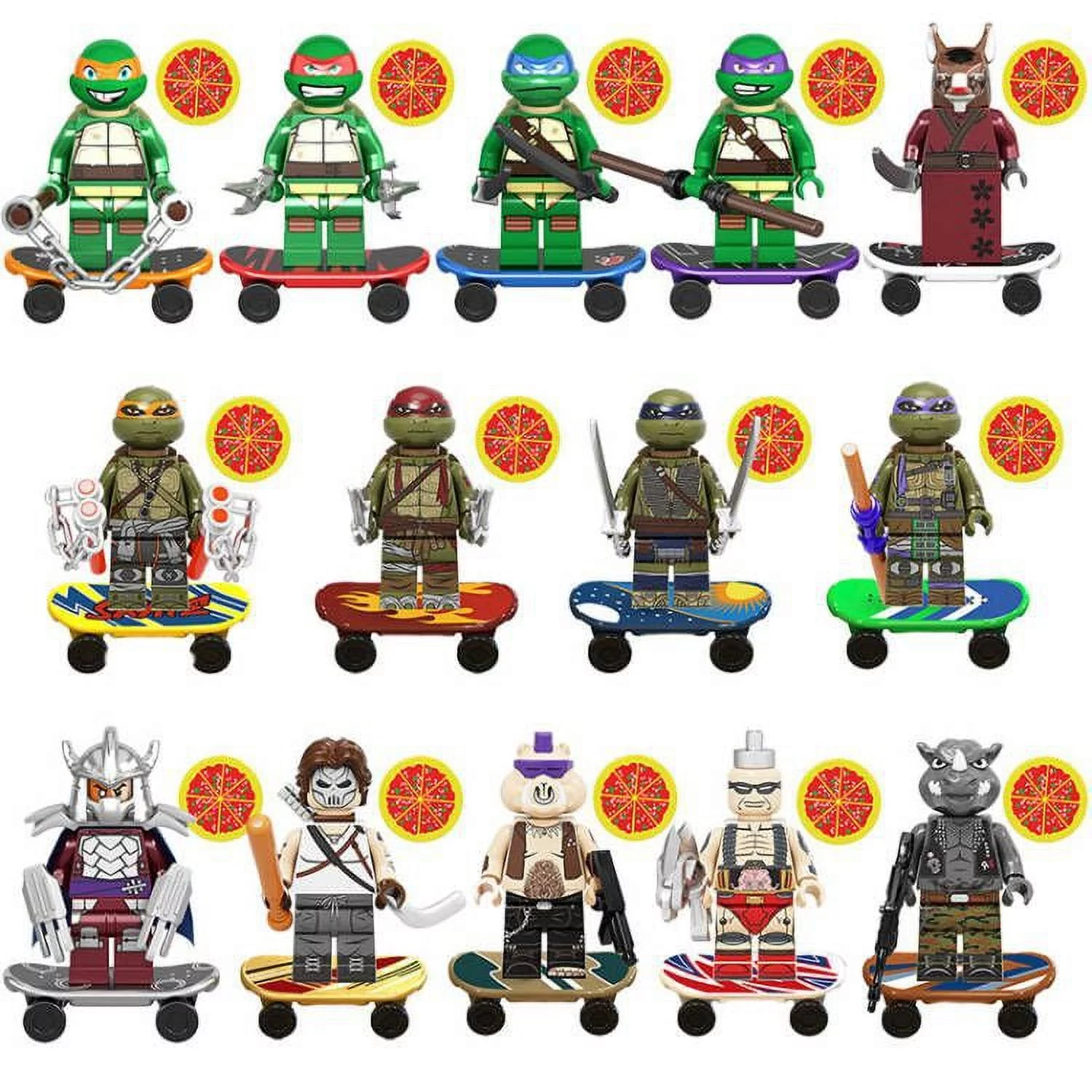 Ninja Tortoise Standing on Skateboard Minifigures Building Block Kit Set,Anime Action Figures Toys, Gift for Boys and Fans - 14 Pcs