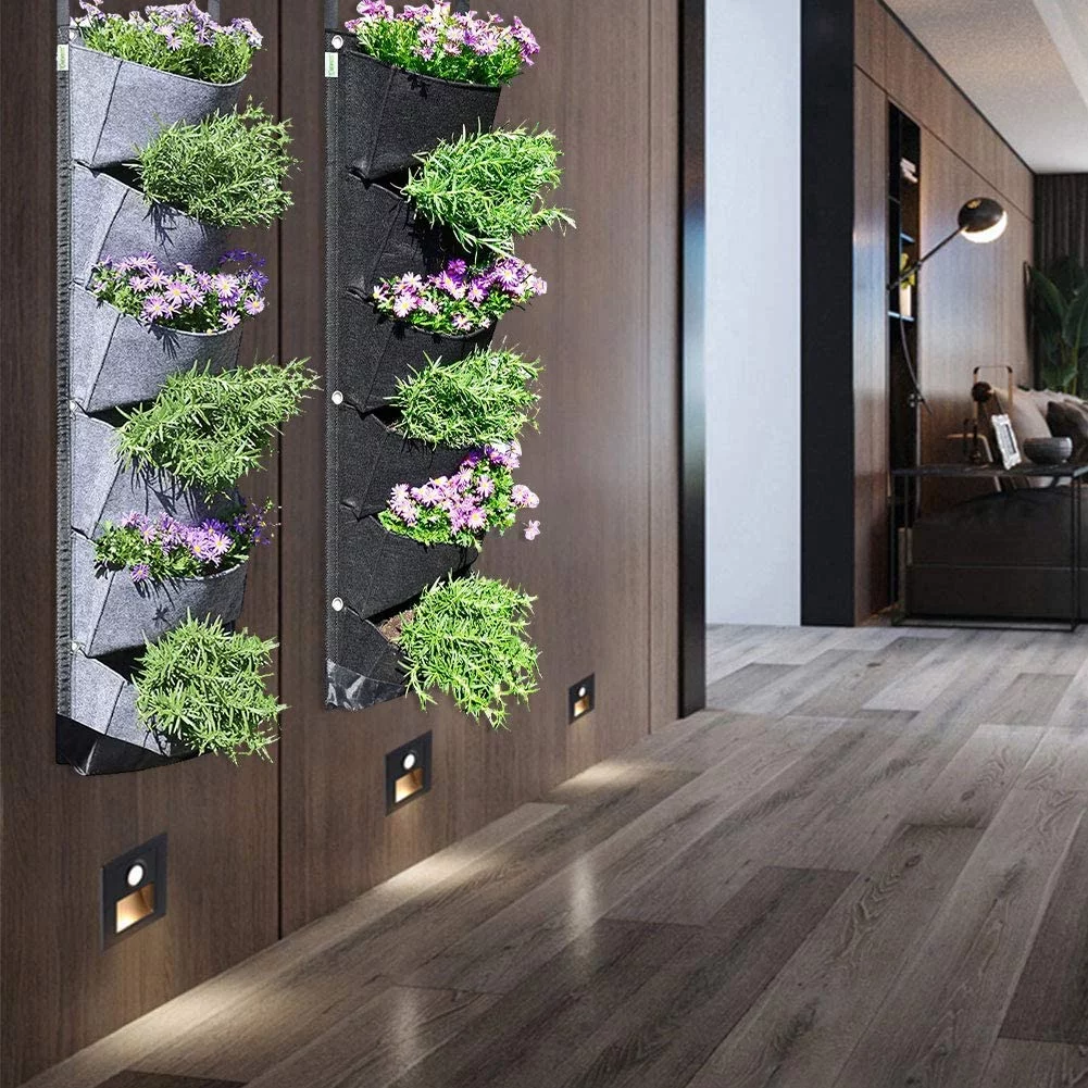 BUYTER Vertical Wall Hanging Garden Planter with 6 Pockets Flower Pots Felt Planter Grow Container Bags (Grey)