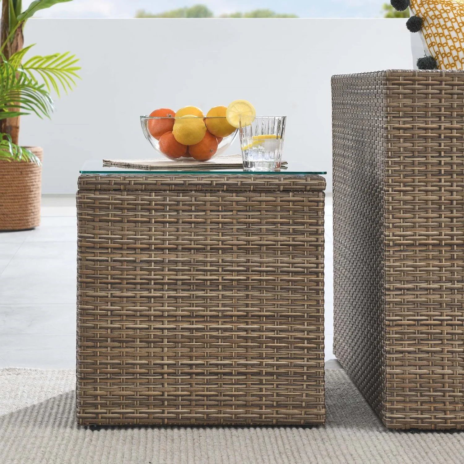 Lounge Coffee Side Table, Brown, Rattan, Wicker, Outdoor Patio Balcony Cafe Bistro Garden Hospitality Restaurant, Modern Contemporary HB34587