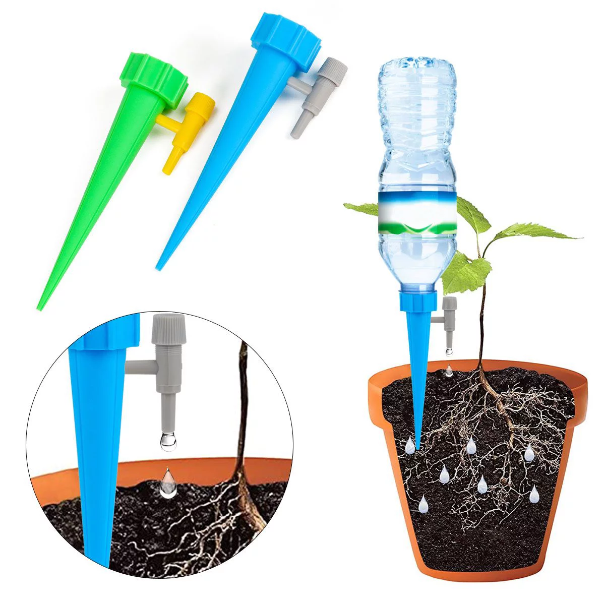 Gustave 20Pcs Self Watering Planter Insert, Plant Self Watering Spikes Auto Drippers Irrigation Devices with Slow Release Control Valve Switch 