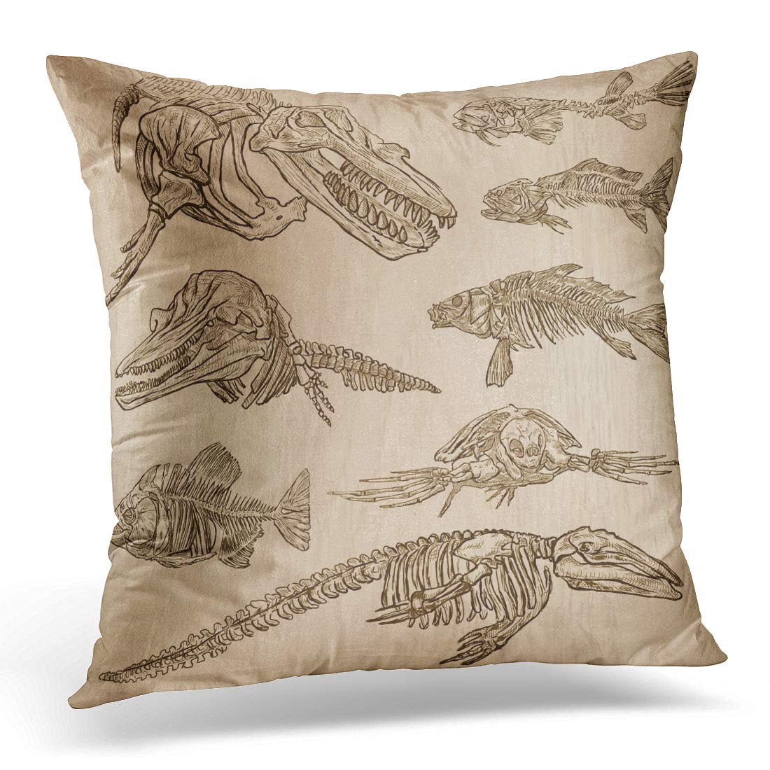 Bones Skeletons and Skulls of Some Under Water s Collection Illustrations Freehand Sketching Each Pillowcase Pillow Cover Cushion Case 20x20 inch