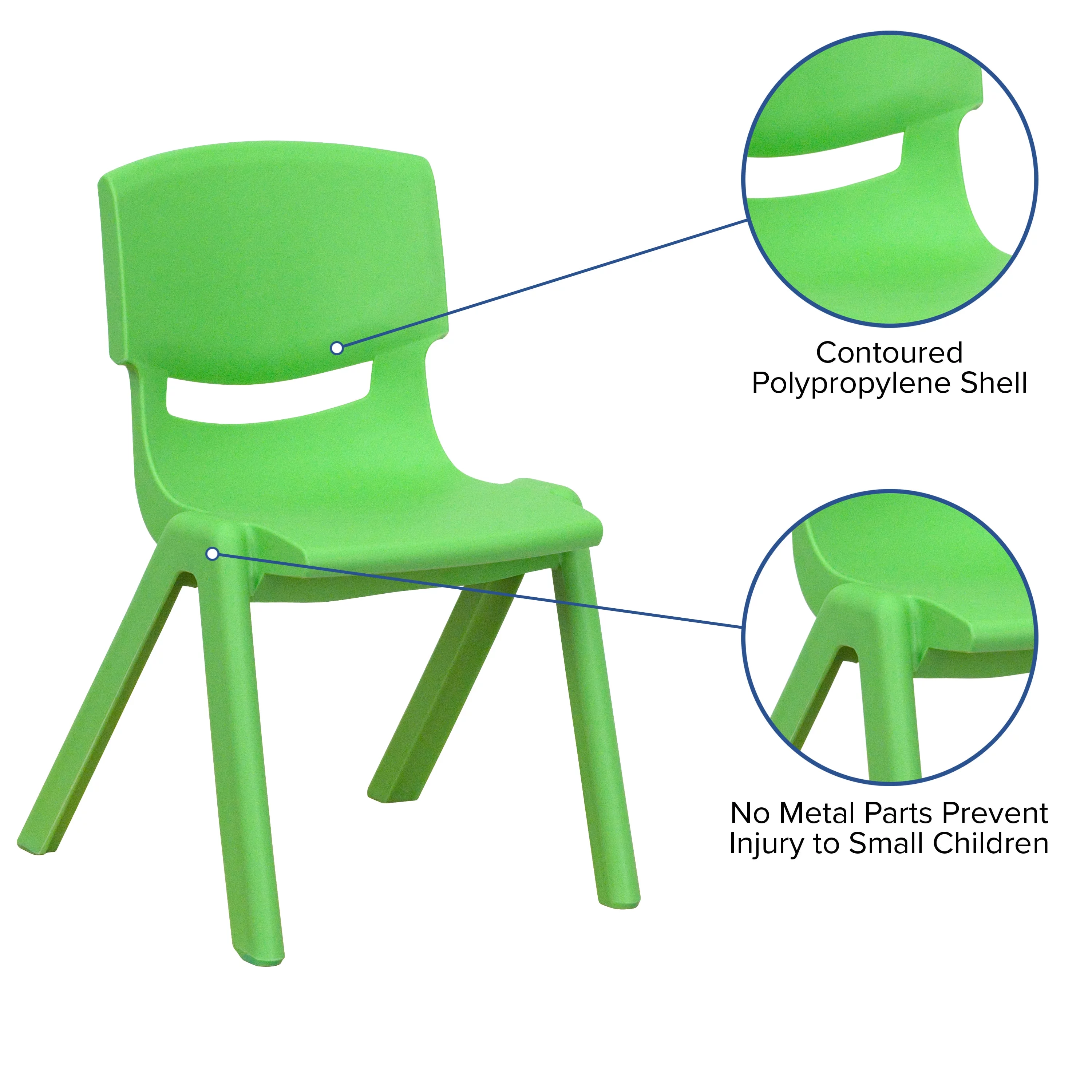 Emma + Oliver 4 Pack Green Plastic Stack School Chair with 12
