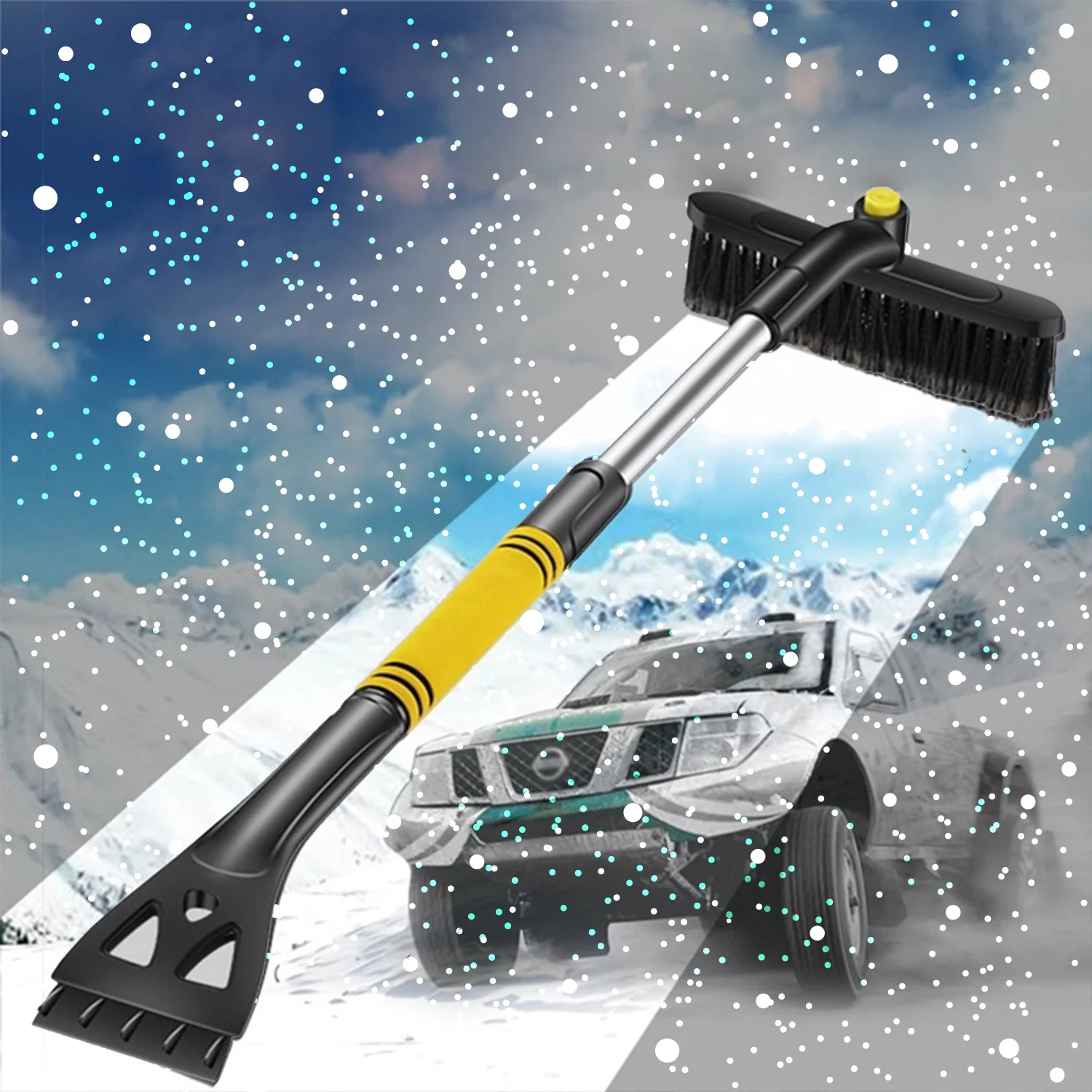 Car Glass Snow Remover Winter Retractable Snow Brush Scraper Removal Tool,Yellow