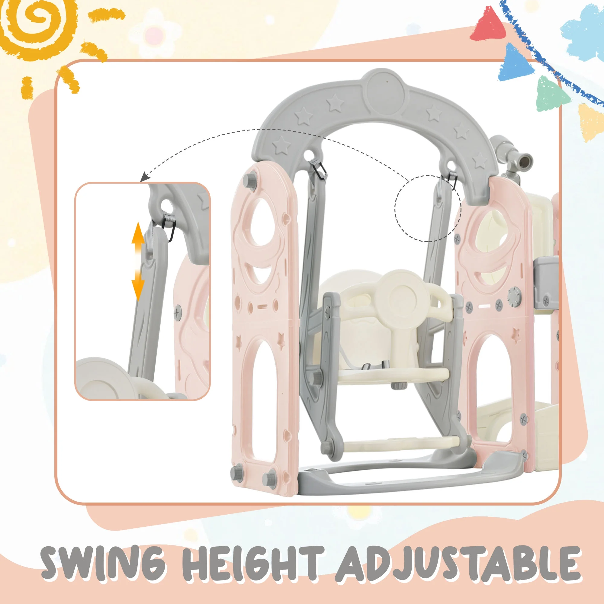 5-in-1 Swing, Slide, Climber & Telescope Playset Indoor/Outdoor - Inspire Imaginations & Fun Play, ASTM Certified HDPE Material, Stable Freestanding Structure