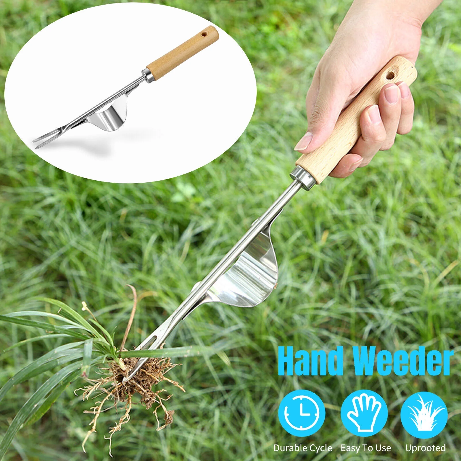 Steel Garden Lawn V Hand Weeder Remove Root Weed Easy Manual Weeding Puller Tool
