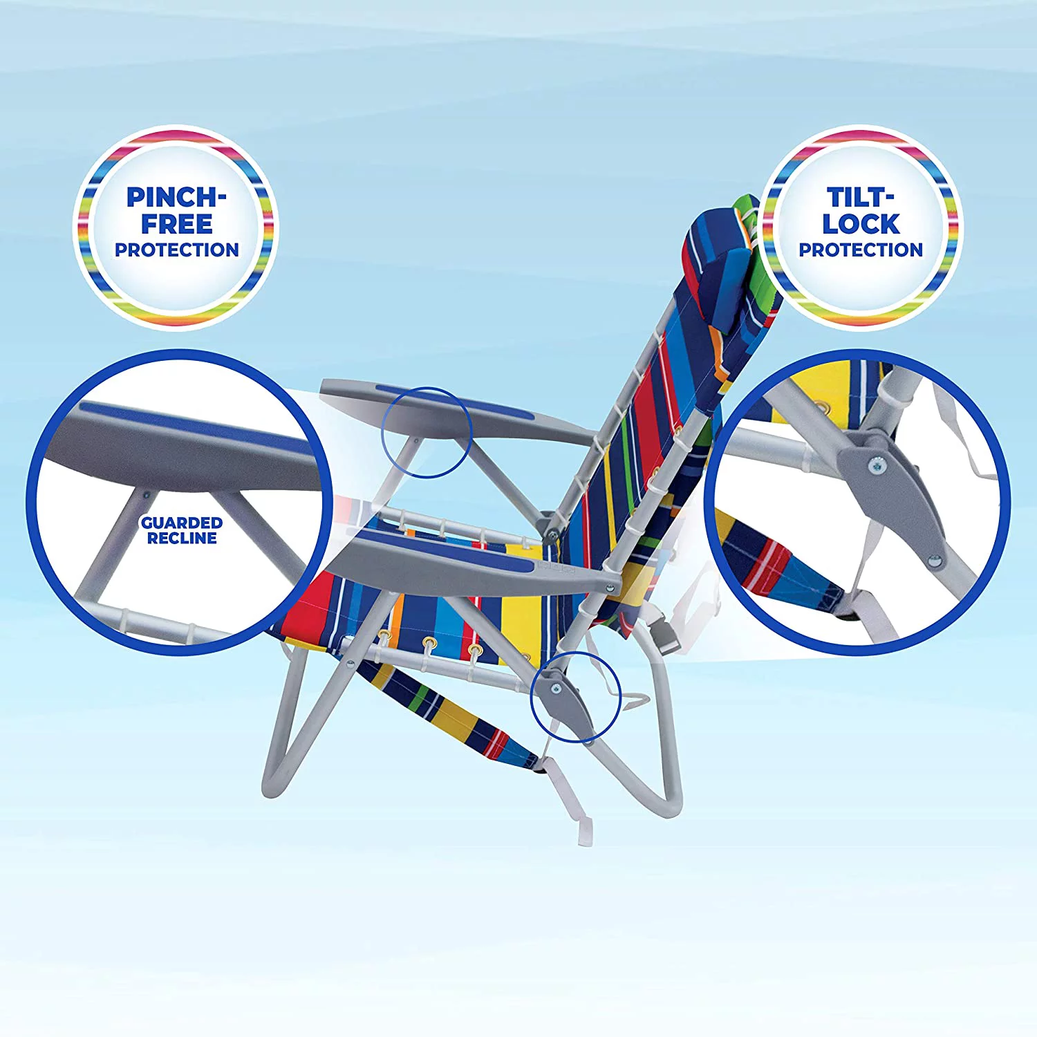 RIO beach 4-Position Backpack Lace-Up Suspension Folding Beach Chair, Bright Stripe