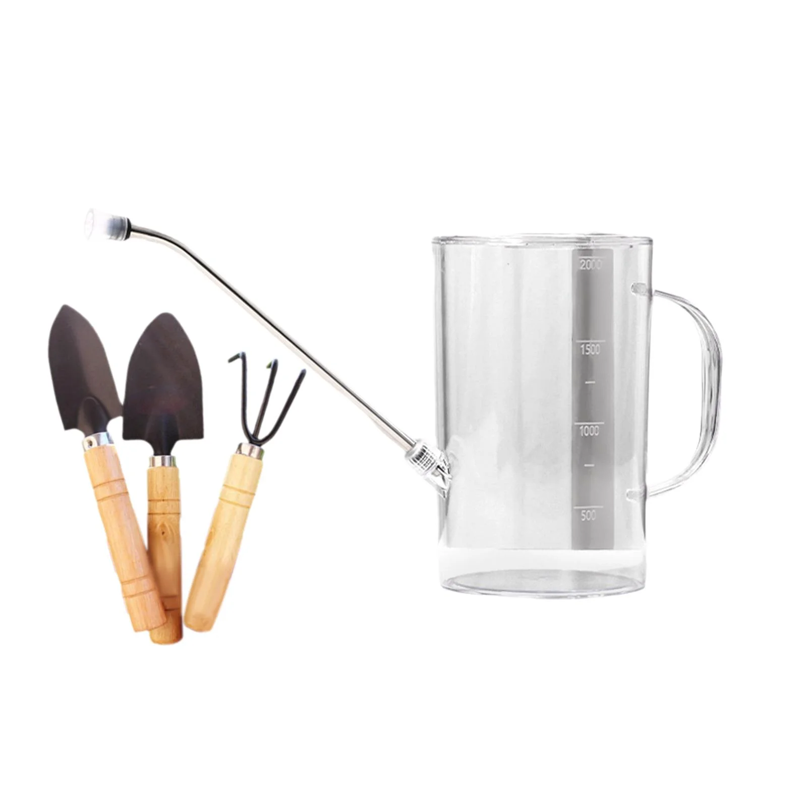 SunniMix 1L Watering Can Plant Watering Can with 3 Gardening Tools Watering Pot Kettle for Indoor Outdoor Plants Garden Flower Office Transparent White