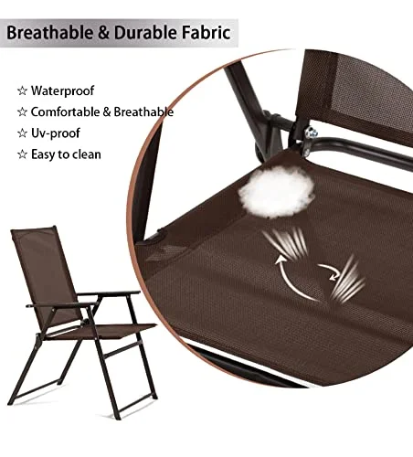 Bigroof Patio Dining Chairs Set of 2, Outdoor Portable Folding Chairs, 2-Pack Patio Chairs, Lawn Chair with Armrest and Metal Frame, Suitable for Camping Pool Beach Deck (2, )