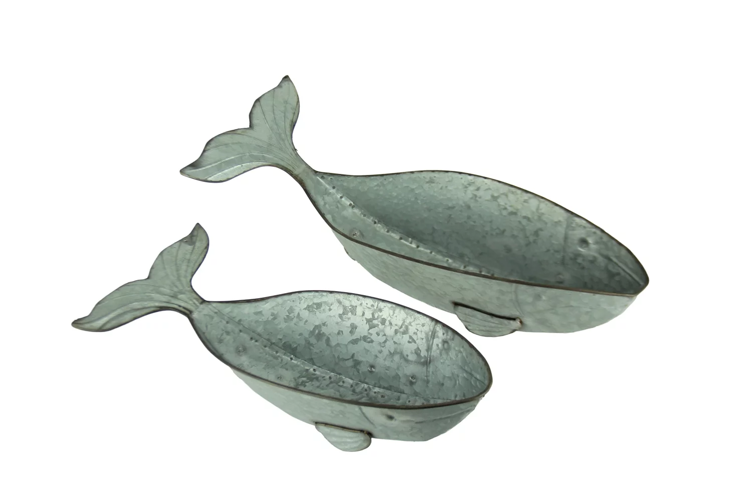 Gerson Galvanized Metal Coastal Decor Whale Planters Set of 2