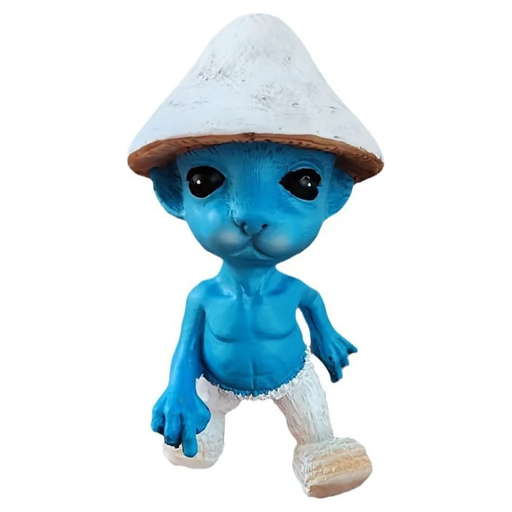 Blue Cat Smurf Garden Outdoor Statues Lawn Decor Shailushai Resin Statue for Patio, Balcony, Yard Ornament - Unique Housewarming Gifts