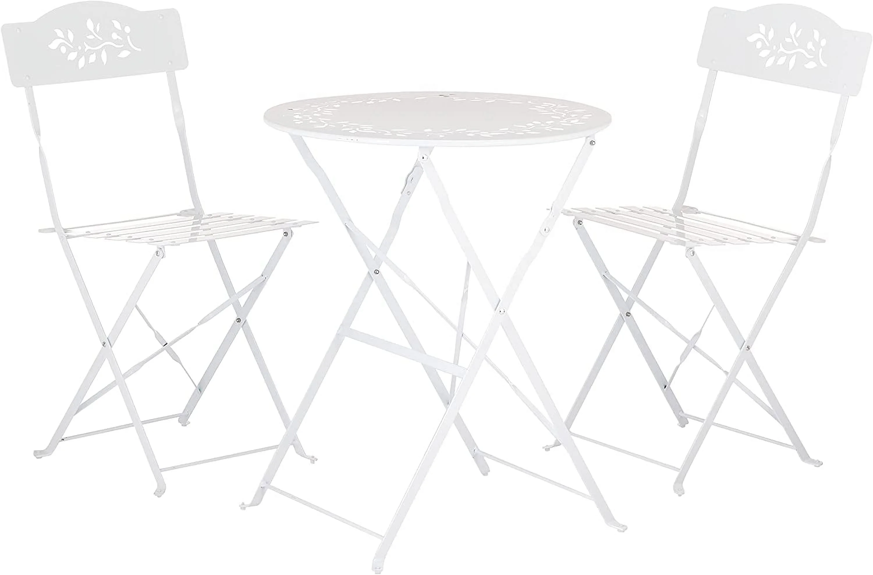 Alpine Corporation Indoor/Outdoor 3-Piece Bistro Set Folding Table and Chairs Patio Seating, White