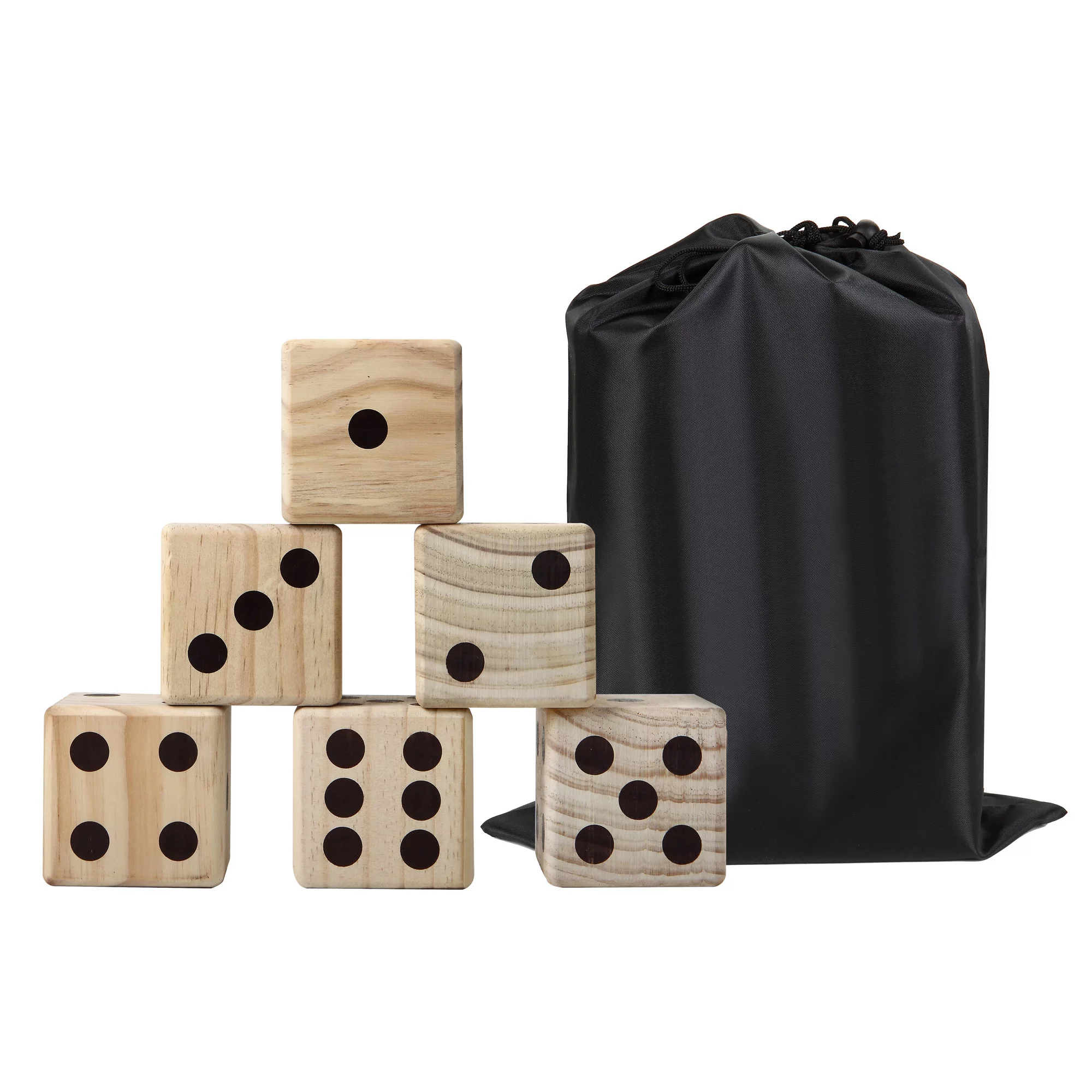 Hathaway High Roller Yard Dice Set with 6 X 3.5-In Wooden Dice and Black Nylon Storage Bag, Reusable Scorecard included