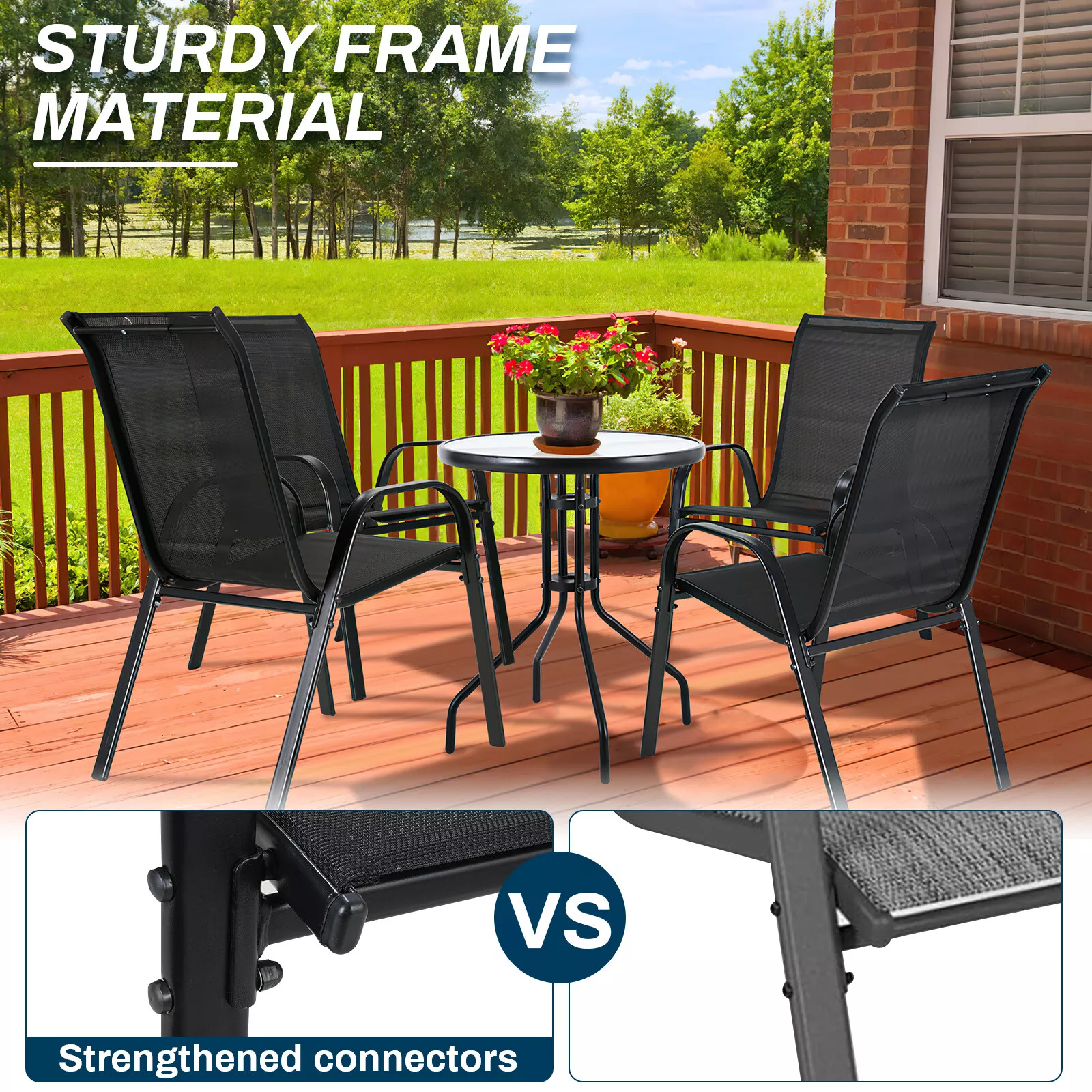 Arlopu Patio Dining Chairs Set of 4, Outdoor Stackable Chairs with High Back & Armrest, Metal Frame, for Backyard, Porch, Garden, 330lbs