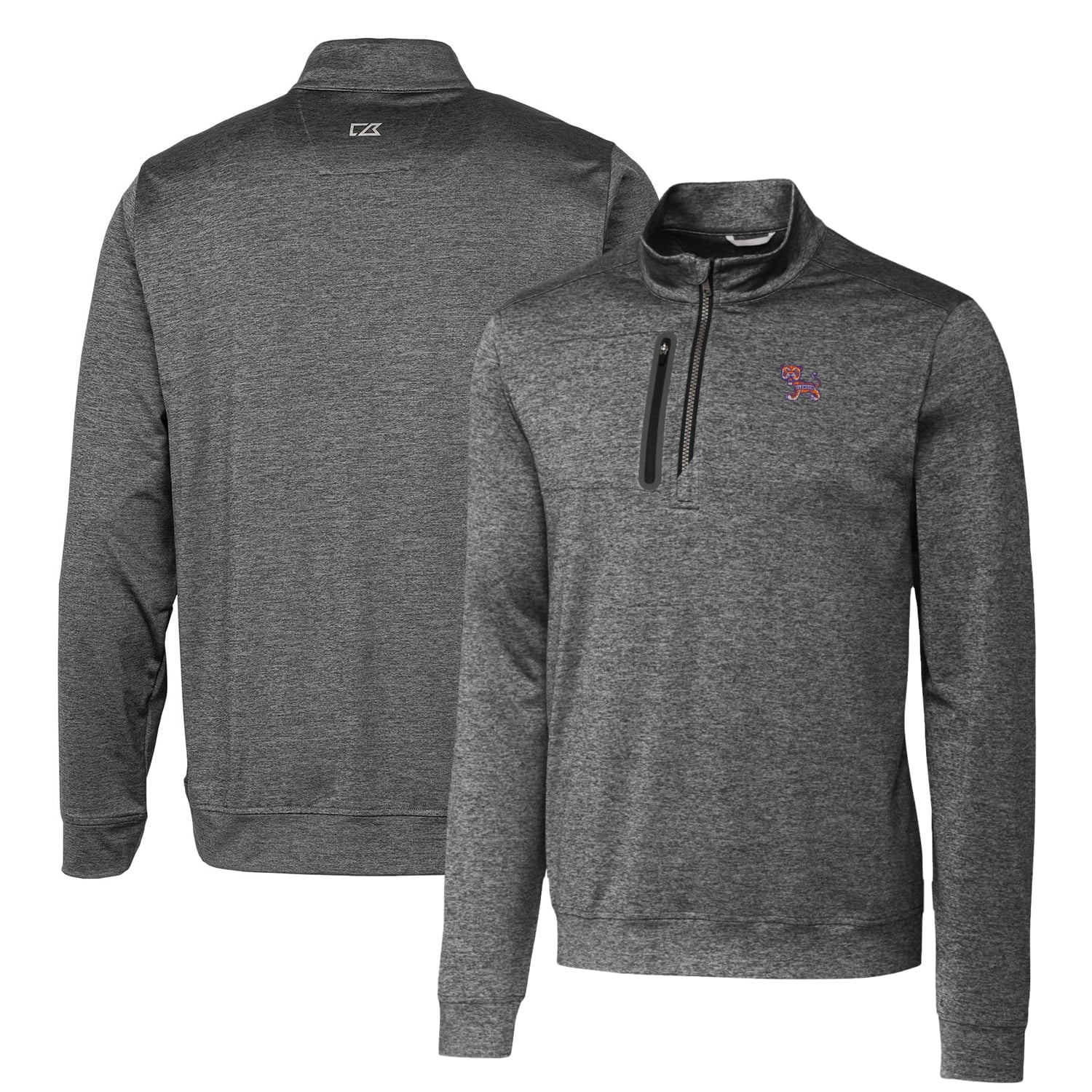 Men's Cutter & Buck Steel Clemson Tigers Heathered Vault Stealth Quarter-Zip Pullover Top