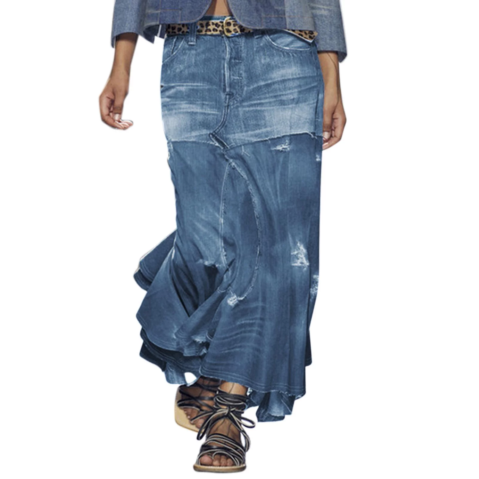 Spring Maxi Skirt Women'S Casual High Waist Denim Skirt Slim Fit A Line Jean Maxi Skirt Skirt Sets For Women