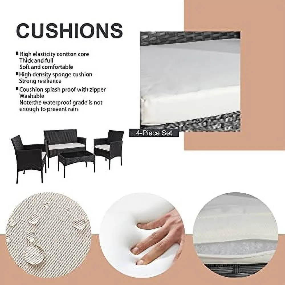 ZWNLKQG 4 Pieces Outdoor Patio  Sets Conversation Sets Rattan Chair Wicker Set Coffee Table Outdoor Indoor Use Backyard Porch Garden Poolside Balcony (Brown)