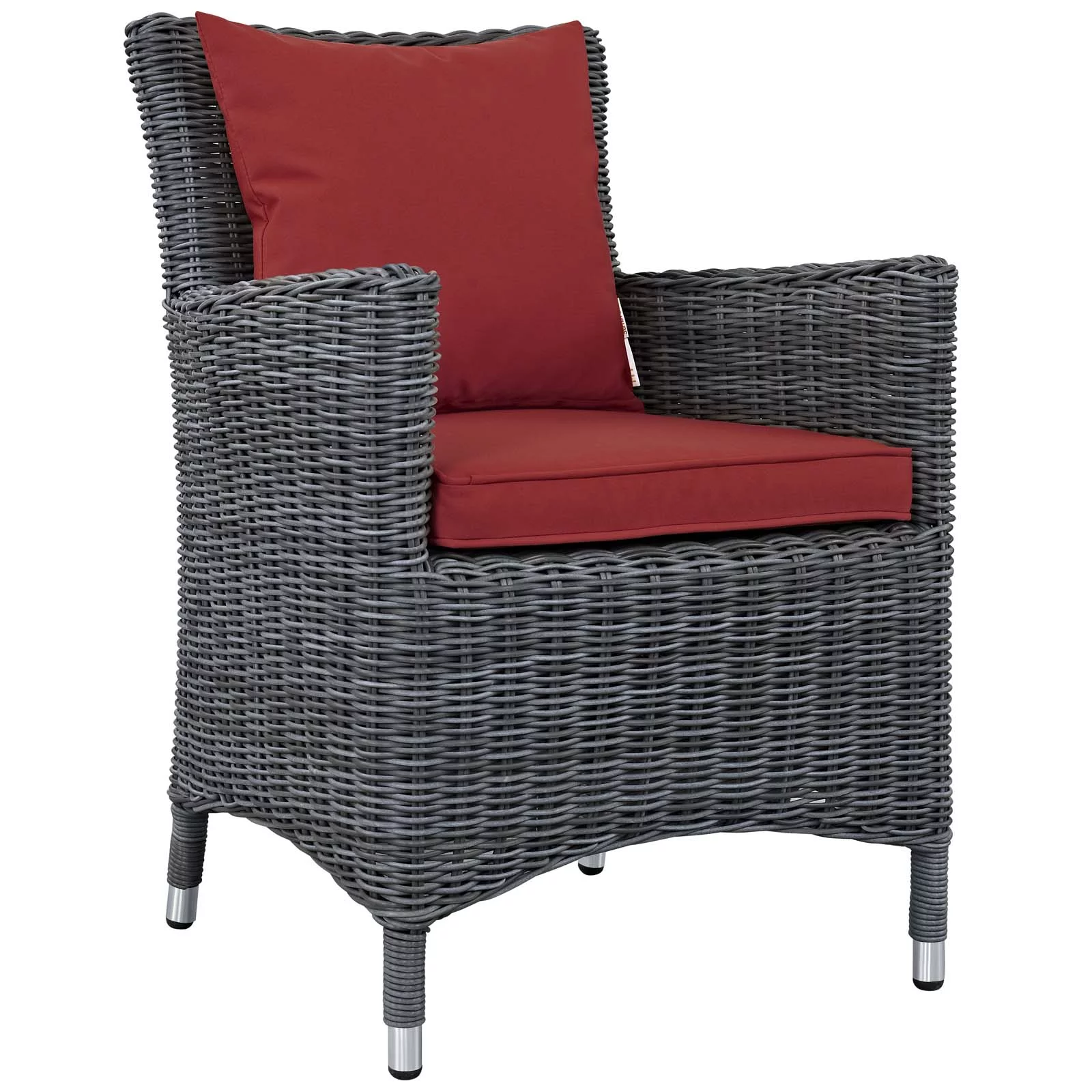 Side Dining Chair, Red, Rattan, Wicker, Outdoor Patio Balcony Cafe Bistro Garden Hospitality Restaurant, Modern Contemporary HB32789